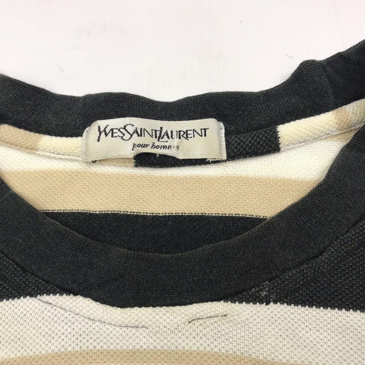 Vintage × Yves Saint Laurent Vintage YSL multicour striped with small logo t-shirt Size US L / EU 52-54 / 3 - 4 Thumbnail