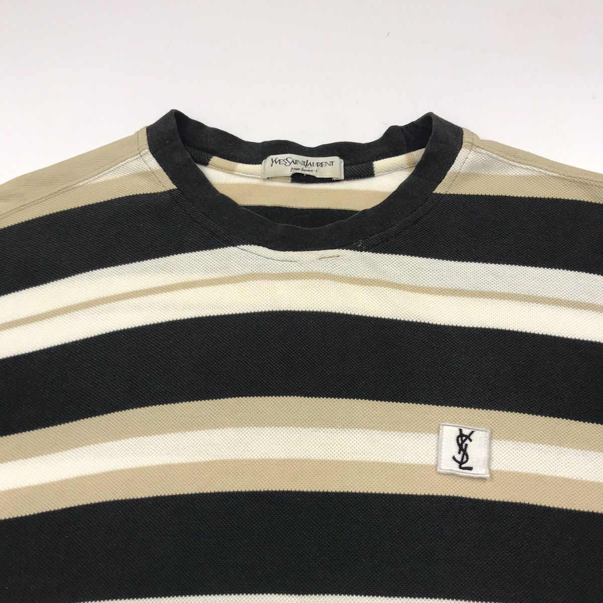 Vintage × Yves Saint Laurent Vintage YSL multicour striped with small logo t-shirt Size US L / EU 52-54 / 3 - 3 Thumbnail