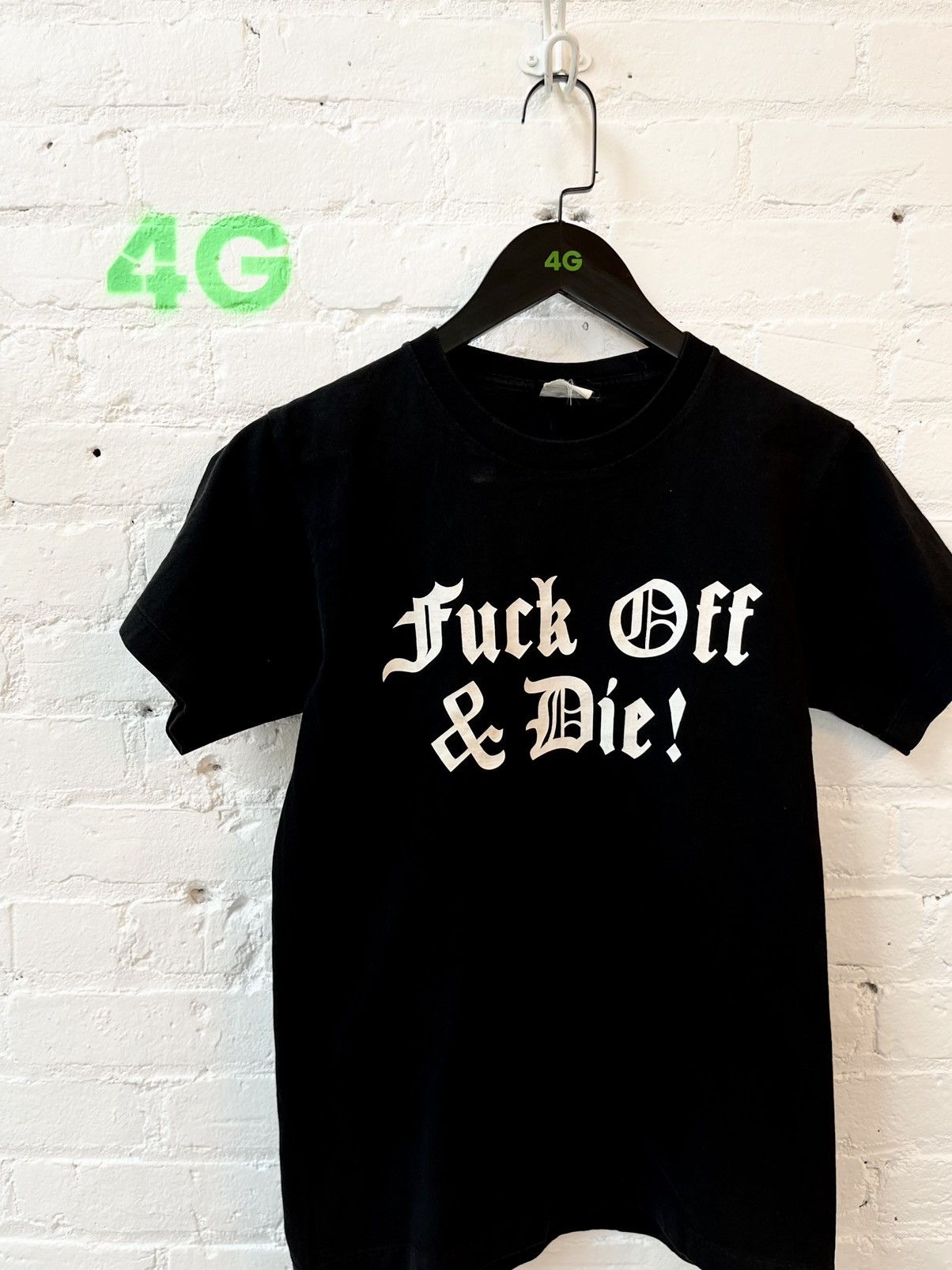 image of Vintage Fuck Off & Die Single Stitch Black Shirt Insane, Men's (Size Small)