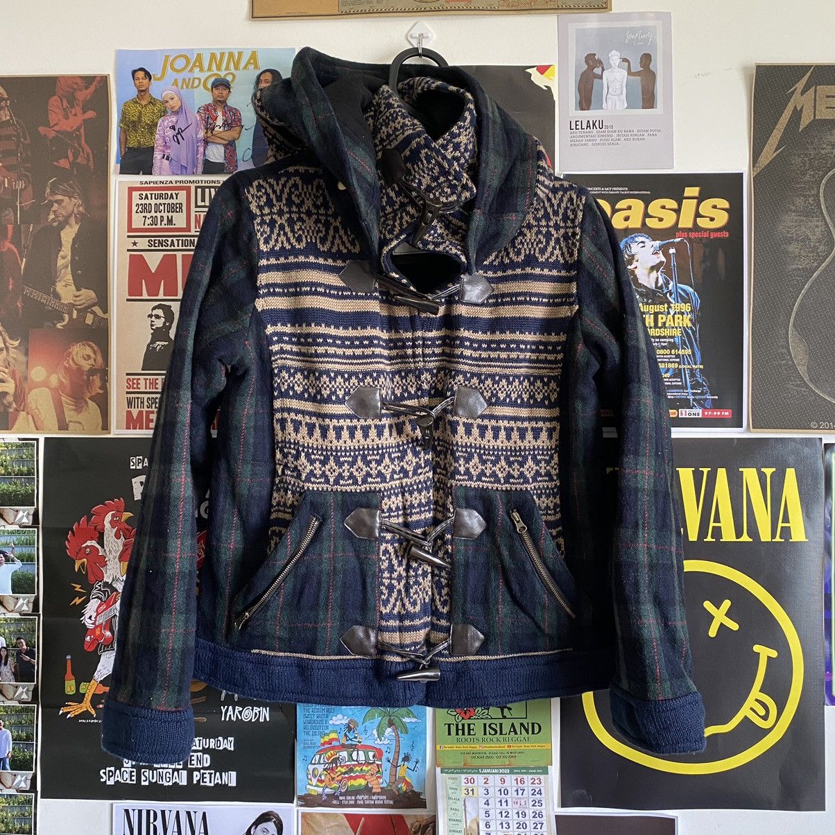 Vintage Japanese Knitted Duffle Hoodie Jacket