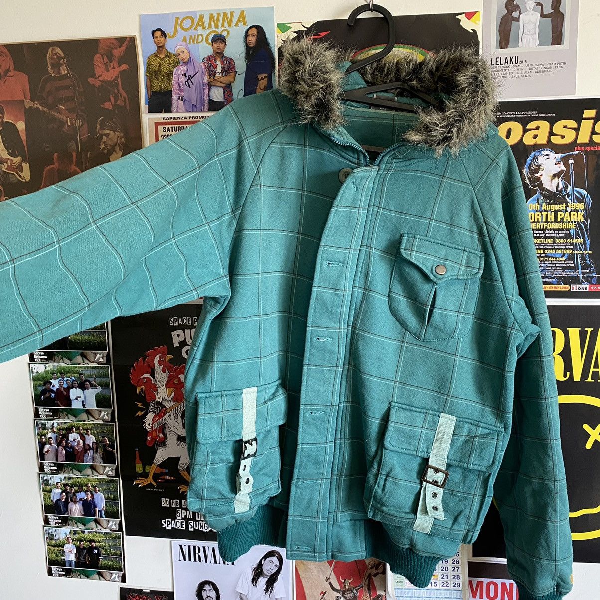 Alphanumeric Vintage Alpha Numeric Green Checkered Hoodie Jacket Size US L / EU 52-54 / 3 - 6 Thumbnail