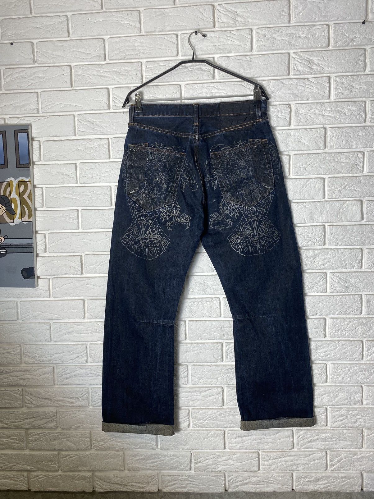 image of Christian Audigier x Ed Hardy Men's Vintage Ed Hardy "embroidered Fish " Jeans in Blue (Size 32)