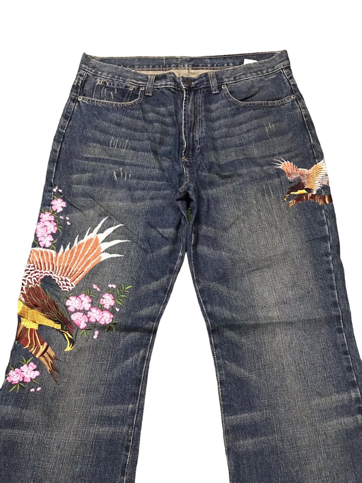 Japanese Brand QUADRO Japanese Brand Sukajan Eagle Embroidered Denim Jeans Size US 36 / EU 52 - 2 Thumbnail