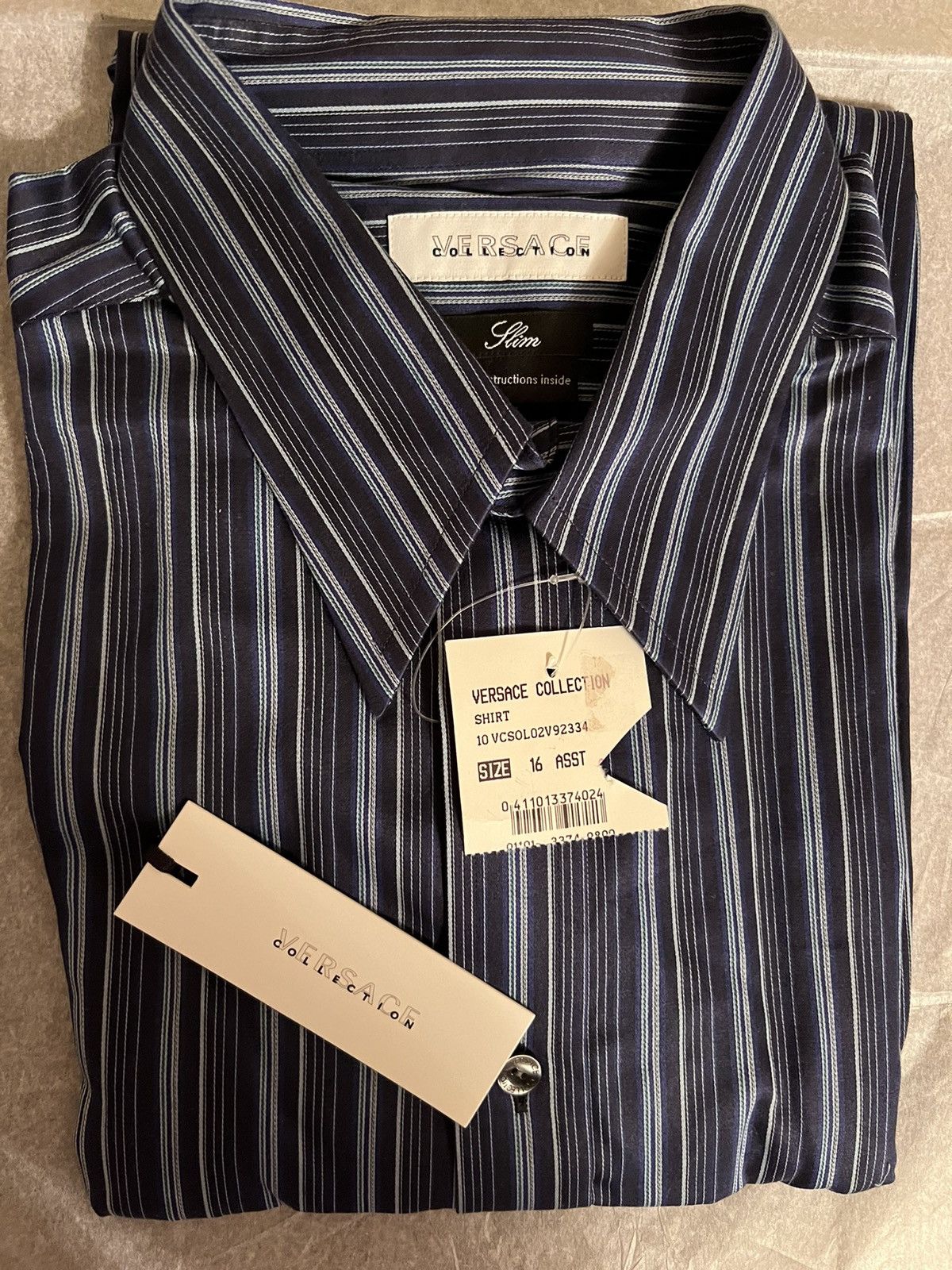 image of Versace Blue Striped Shirt Size Eu 41 Us 16 Neck, Men's