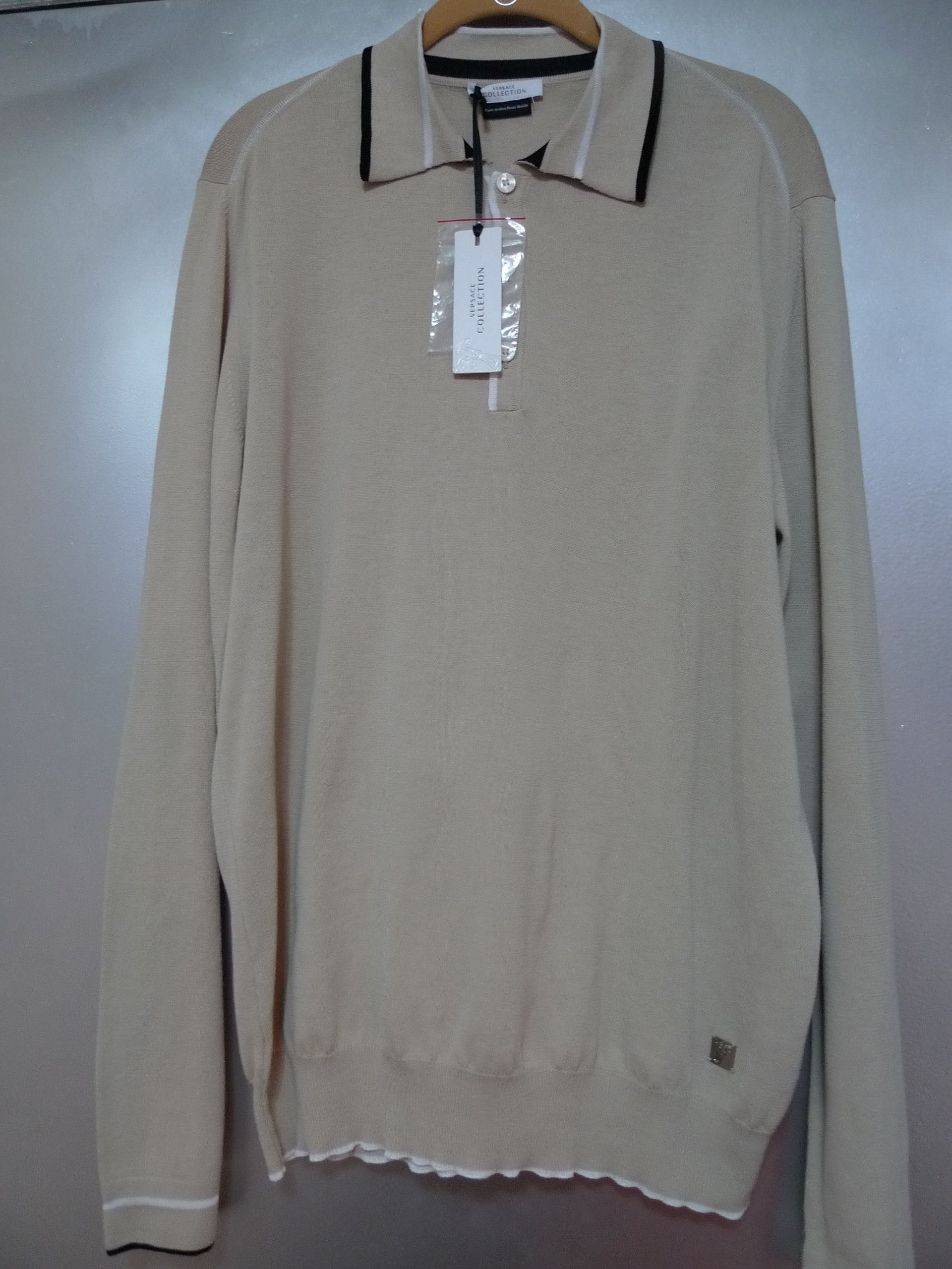 Image of Versace Collection 3 Button Beige Polo Sweather Size Xl, Men's