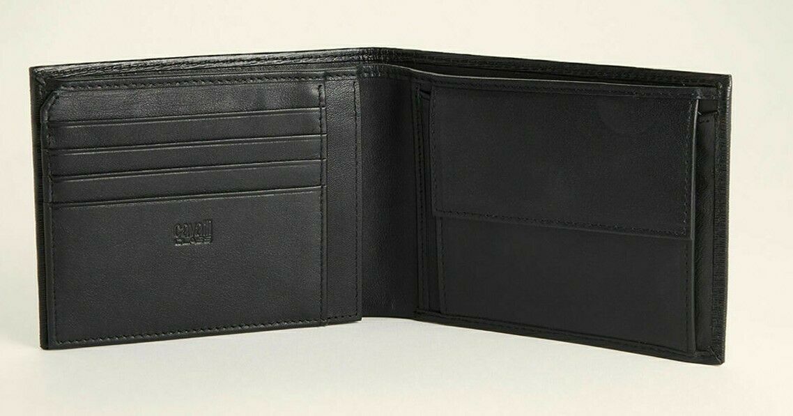 Roberto Cavalli CAVALLI CLASS Leather Coin Pocket Bifold Wallet Black ...
