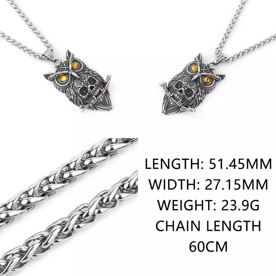 Jewelry Gothic Owl Skull Viking Pendant Necklace Size ONE SIZE - 4 Thumbnail