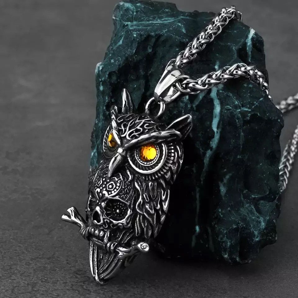 Jewelry Gothic Owl Skull Viking Pendant Necklace Size ONE SIZE - 1 Thumbnail