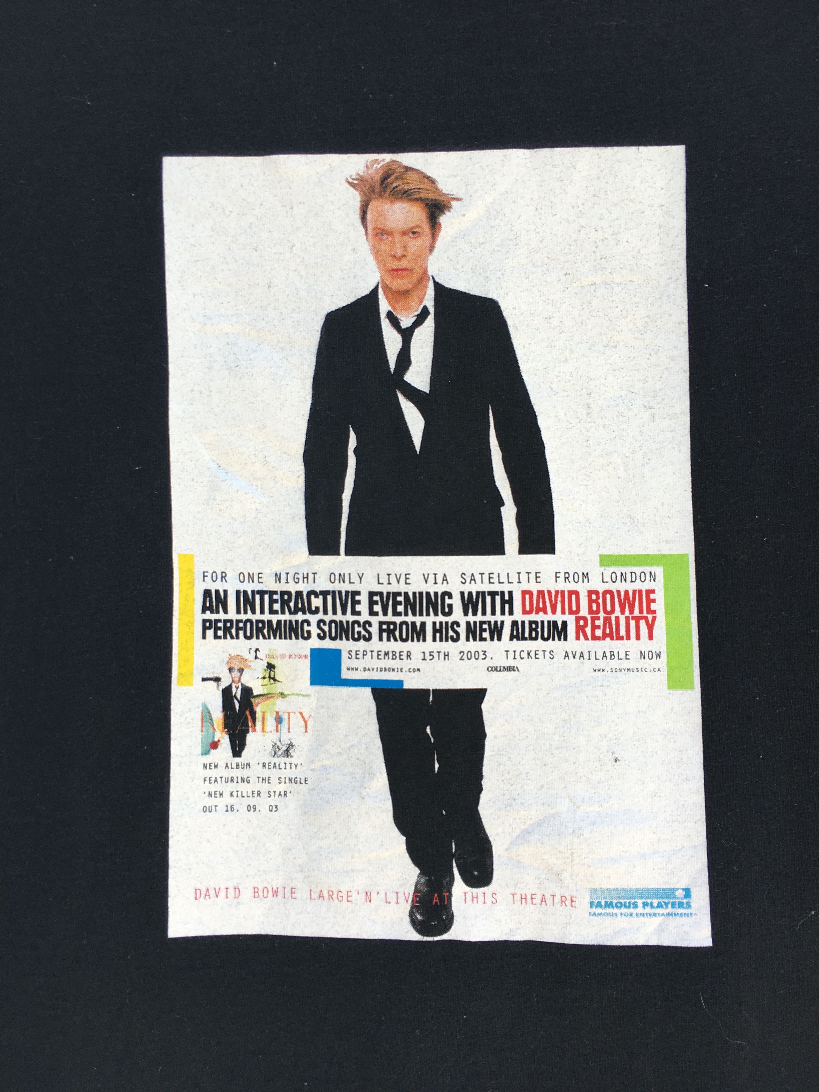 Band Tees VINTAGE 2003 David Bowie Reality OFFICIAL SONY T-Shirt Size US L / EU 52-54 / 3 - 5 Thumbnail