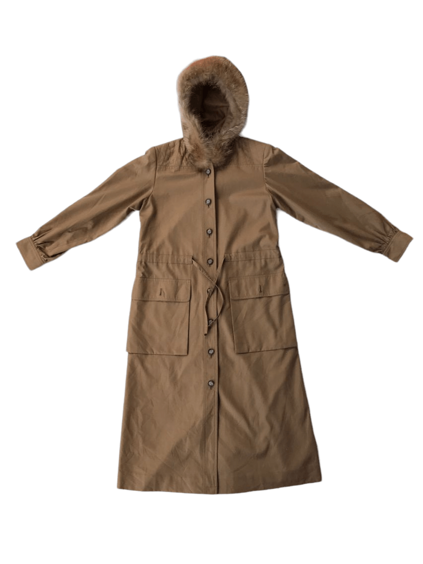 image of Vintage x YVES Saint Laurent YSL Fur Trim Collar Trench Coat in Browns, Women's