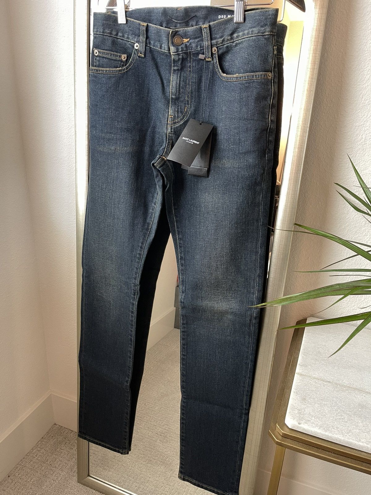 image of Saint Laurent Paris YSL Denim D02 Jeans Pants in Dark Blue, Men's (Size 28)