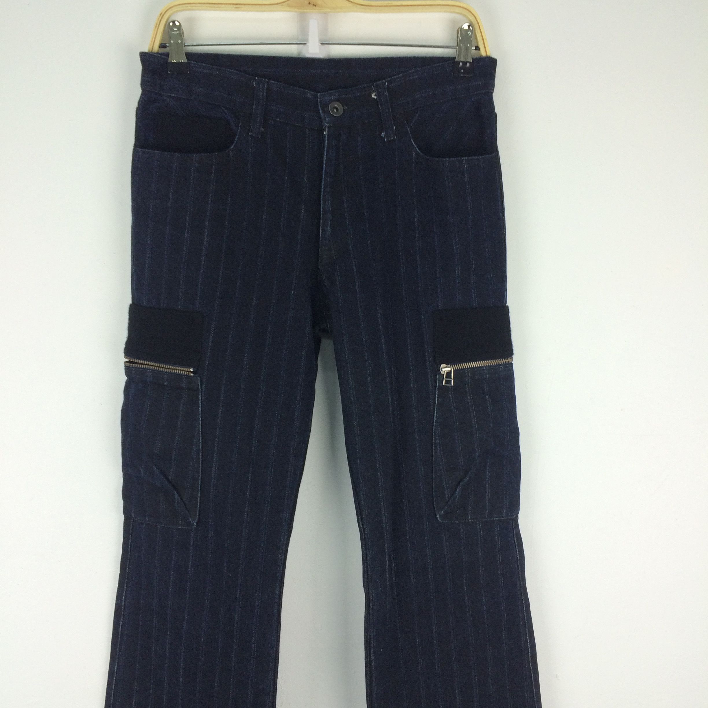 Boycott × Japanese Brand X57 JAPAN BOYCOTT STRIPED DENIM CARGO FLARED PANTS Size US 32 / EU 48 - 3 Thumbnail