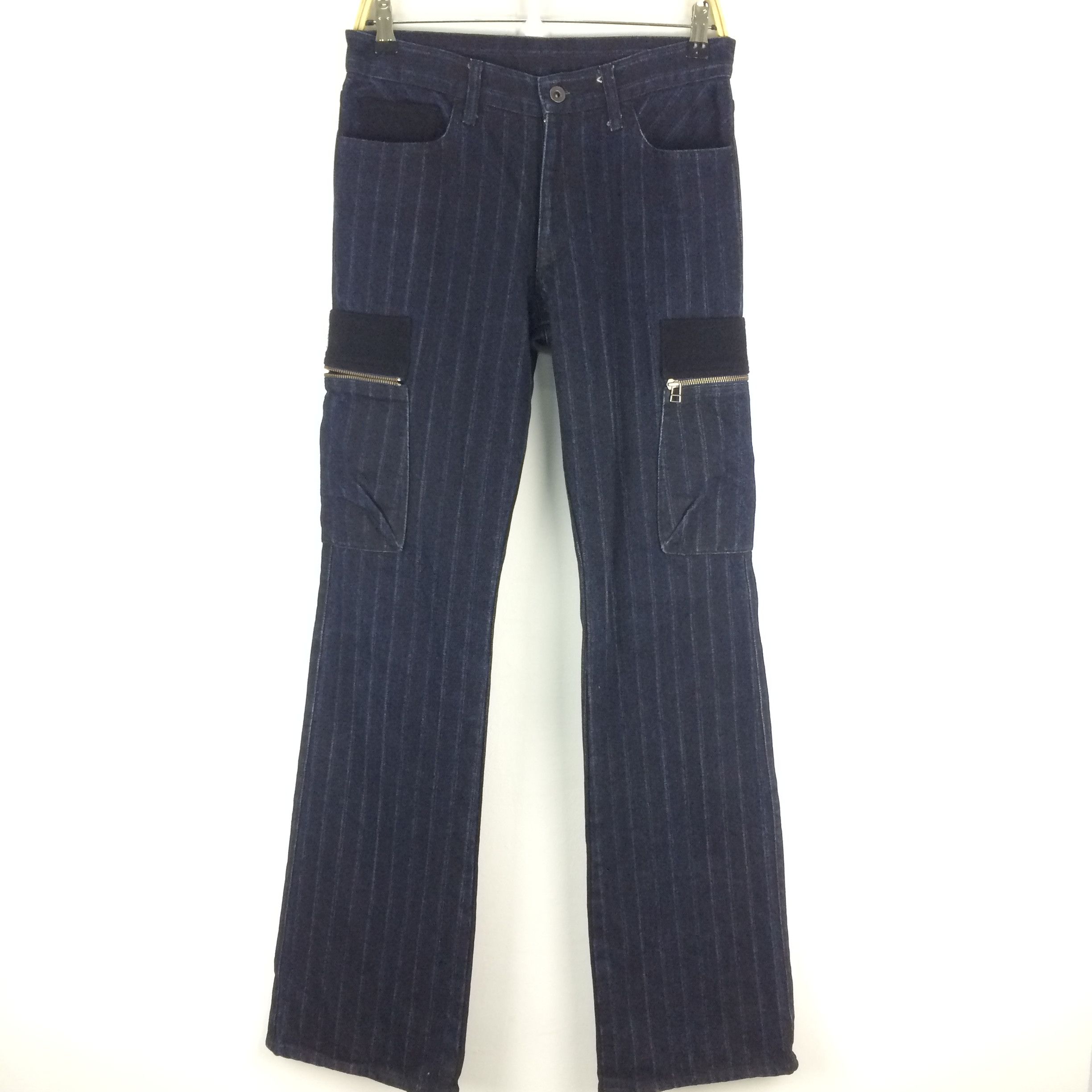 Boycott × Japanese Brand X57 JAPAN BOYCOTT STRIPED DENIM CARGO FLARED PANTS Size US 32 / EU 48 - 1 Thumbnail