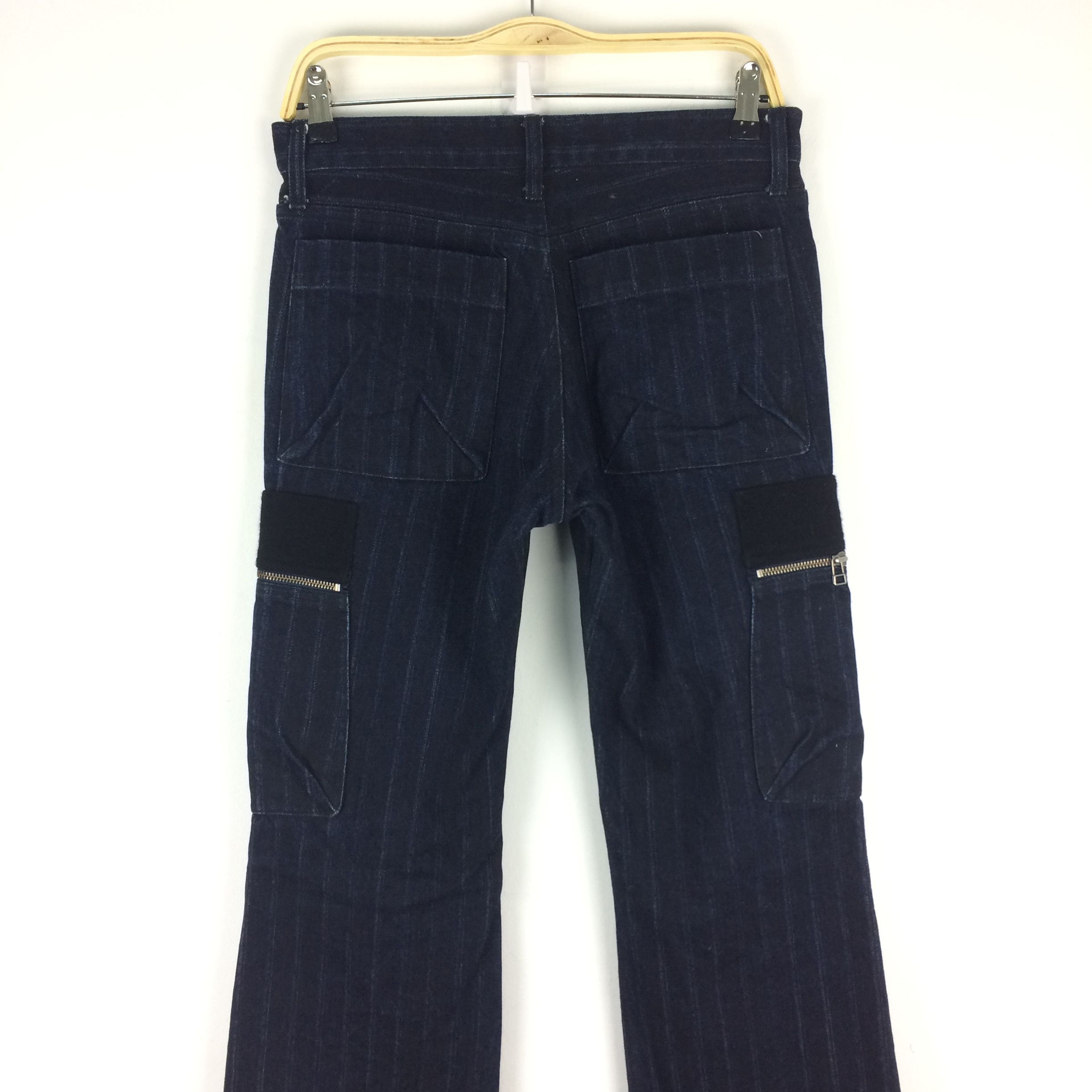 Boycott × Japanese Brand X57 JAPAN BOYCOTT STRIPED DENIM CARGO FLARED PANTS Size US 32 / EU 48 - 2 Thumbnail