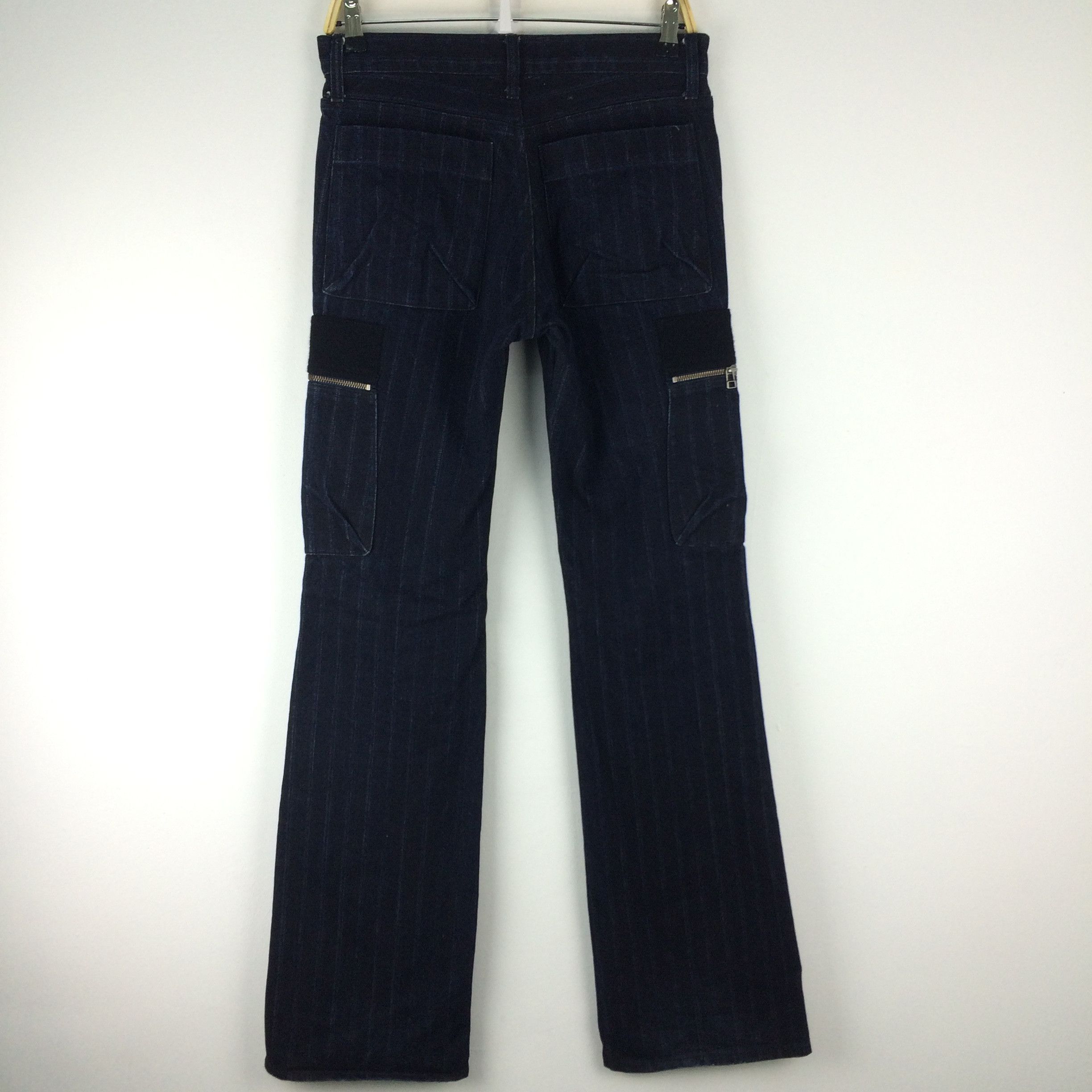 Boycott × Japanese Brand X57 JAPAN BOYCOTT STRIPED DENIM CARGO FLARED PANTS Size US 32 / EU 48 - 4 Thumbnail
