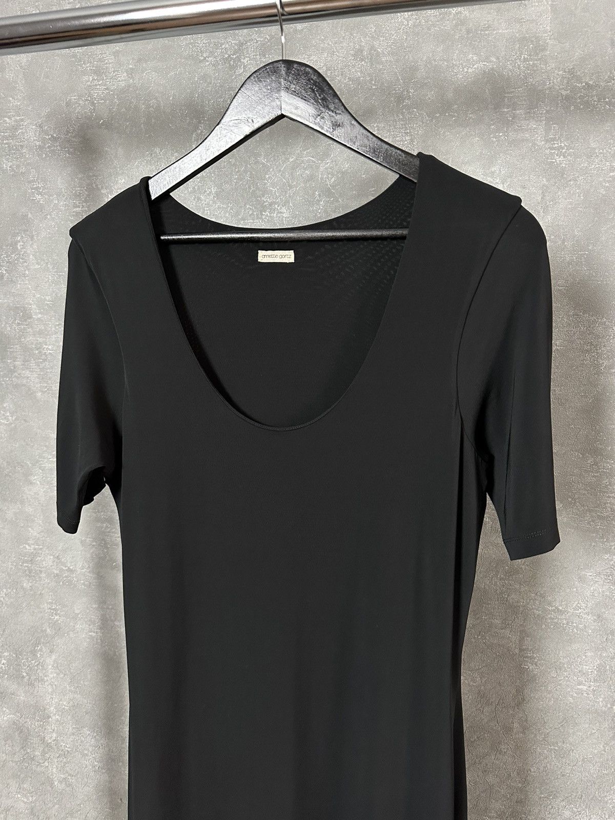 Annette Gortz Annette Gortz Black Viscose Short Sleeve Dress Size L / US 10 / IT 46 - 2 Thumbnail