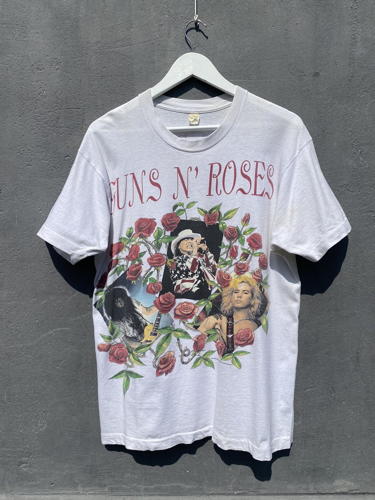 image of Band Tees x Guns N Roses Vintage 1993 Guns N Roses Skin N Bones Tour Tee Screen Stars in White (Siz