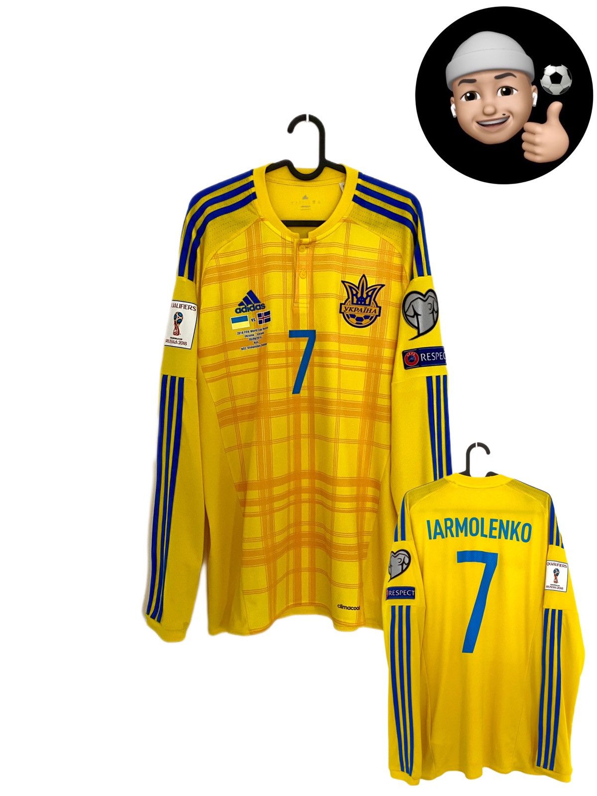 2016 2018 GAME ISSUE Ukraine Iarmolenko Adidas Soccer Jersey