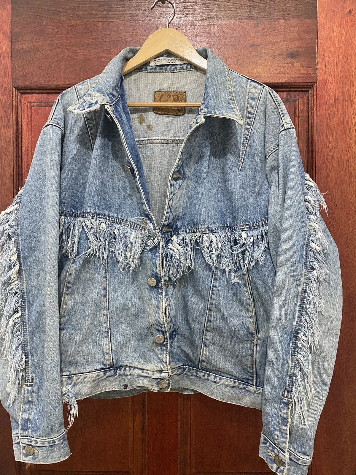 Japanese Brand Made In Japan Vintage Code Bleu Fringe Cowboy Denim Trucker Size US L / EU 52-54 / 3 - 6 Thumbnail