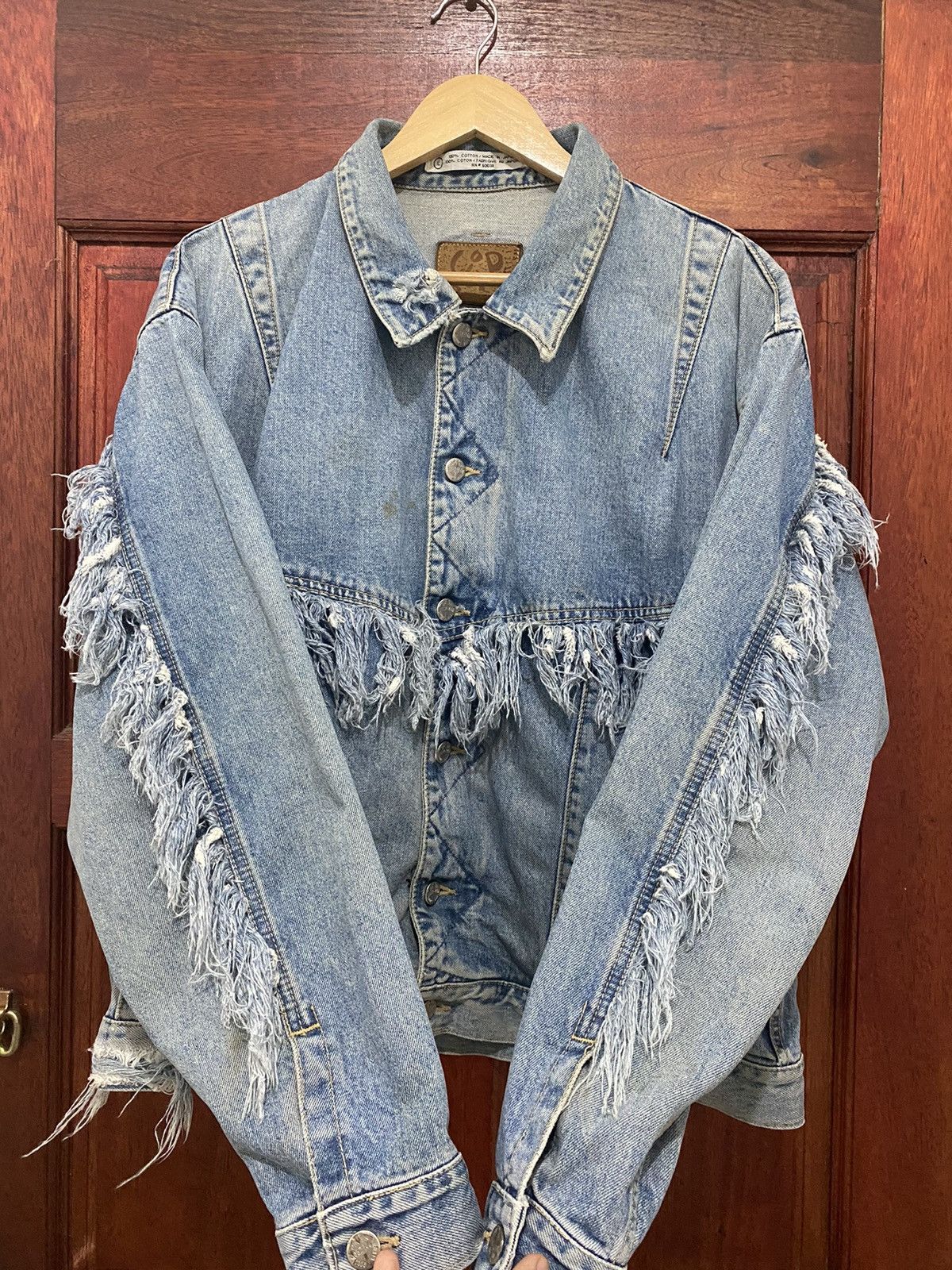 Japanese Brand Made In Japan Vintage Code Bleu Fringe Cowboy Denim Trucker Size US L / EU 52-54 / 3 - 5 Thumbnail