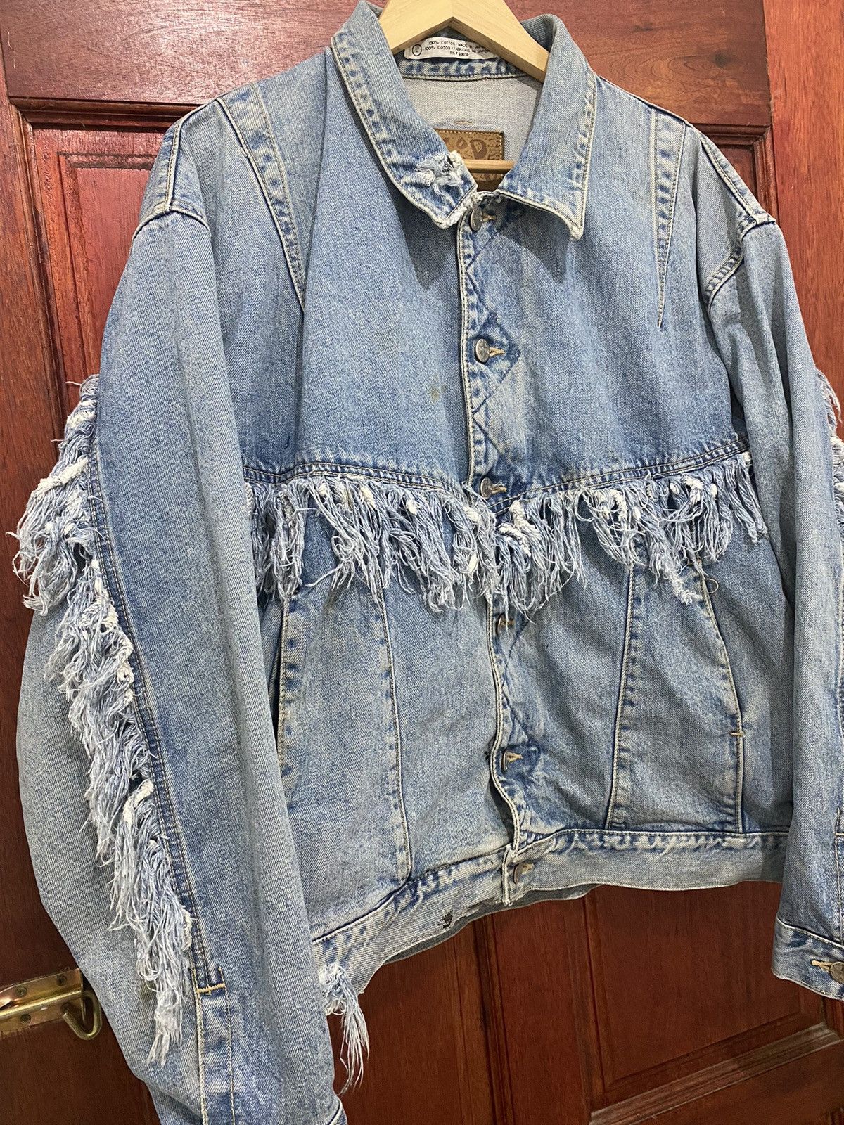 Japanese Brand Made In Japan Vintage Code Bleu Fringe Cowboy Denim Trucker Size US L / EU 52-54 / 3 - 3 Thumbnail