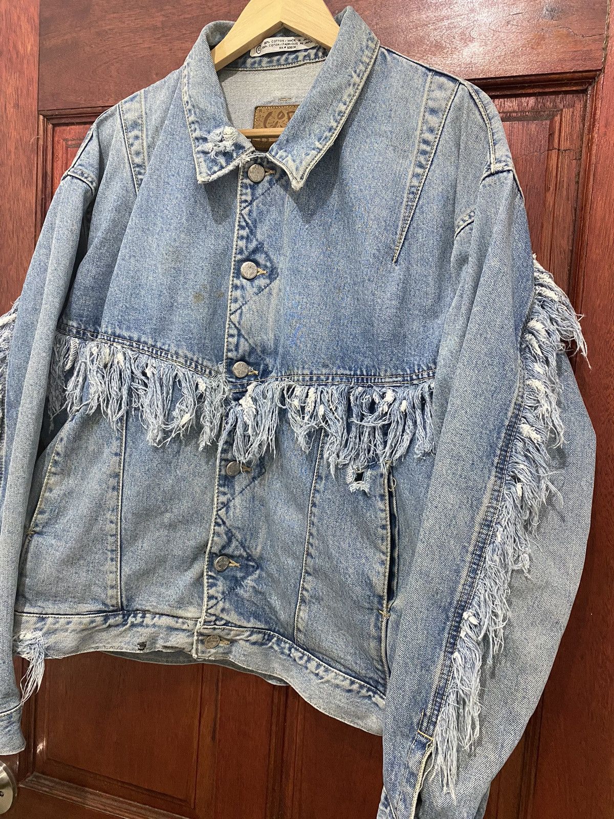 Japanese Brand Made In Japan Vintage Code Bleu Fringe Cowboy Denim Trucker Size US L / EU 52-54 / 3 - 2 Thumbnail
