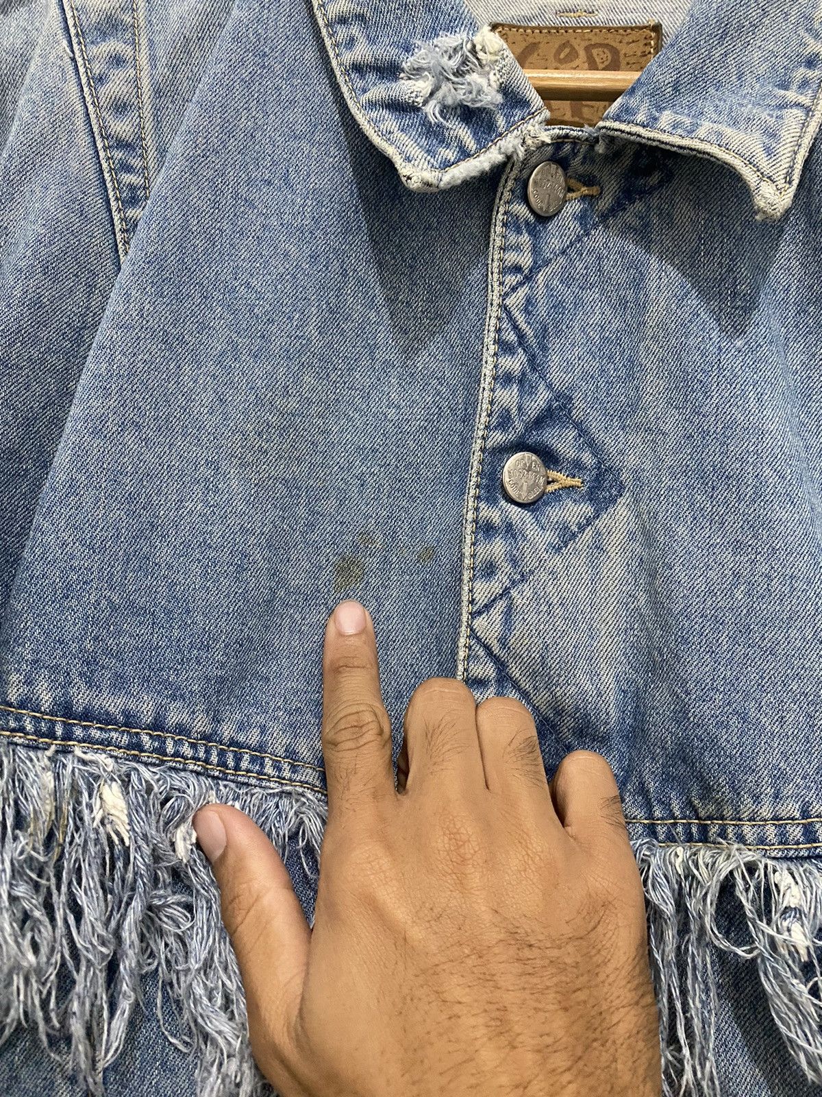 Japanese Brand Made In Japan Vintage Code Bleu Fringe Cowboy Denim Trucker Size US L / EU 52-54 / 3 - 9 Thumbnail