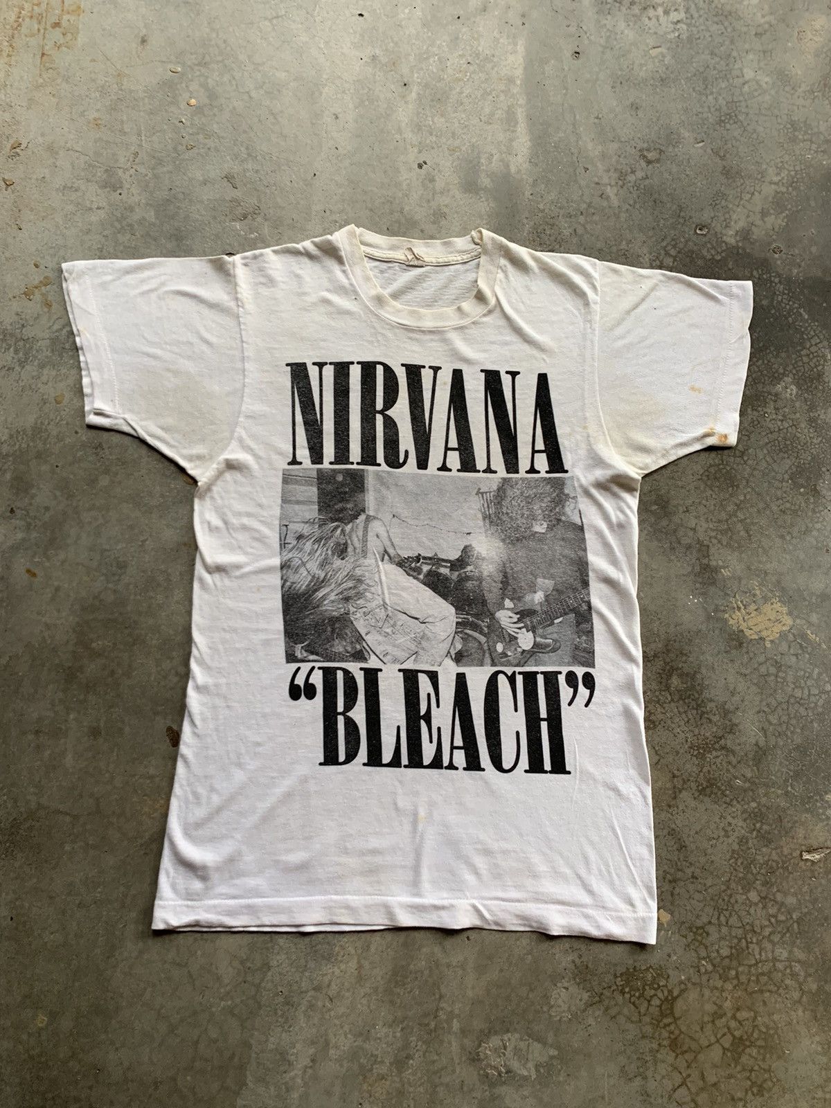 image of Band Tees x Nirvana Very ! Vintage 80's Nirvana Bleach Cover Album Tee in White, Men's (Size Small)