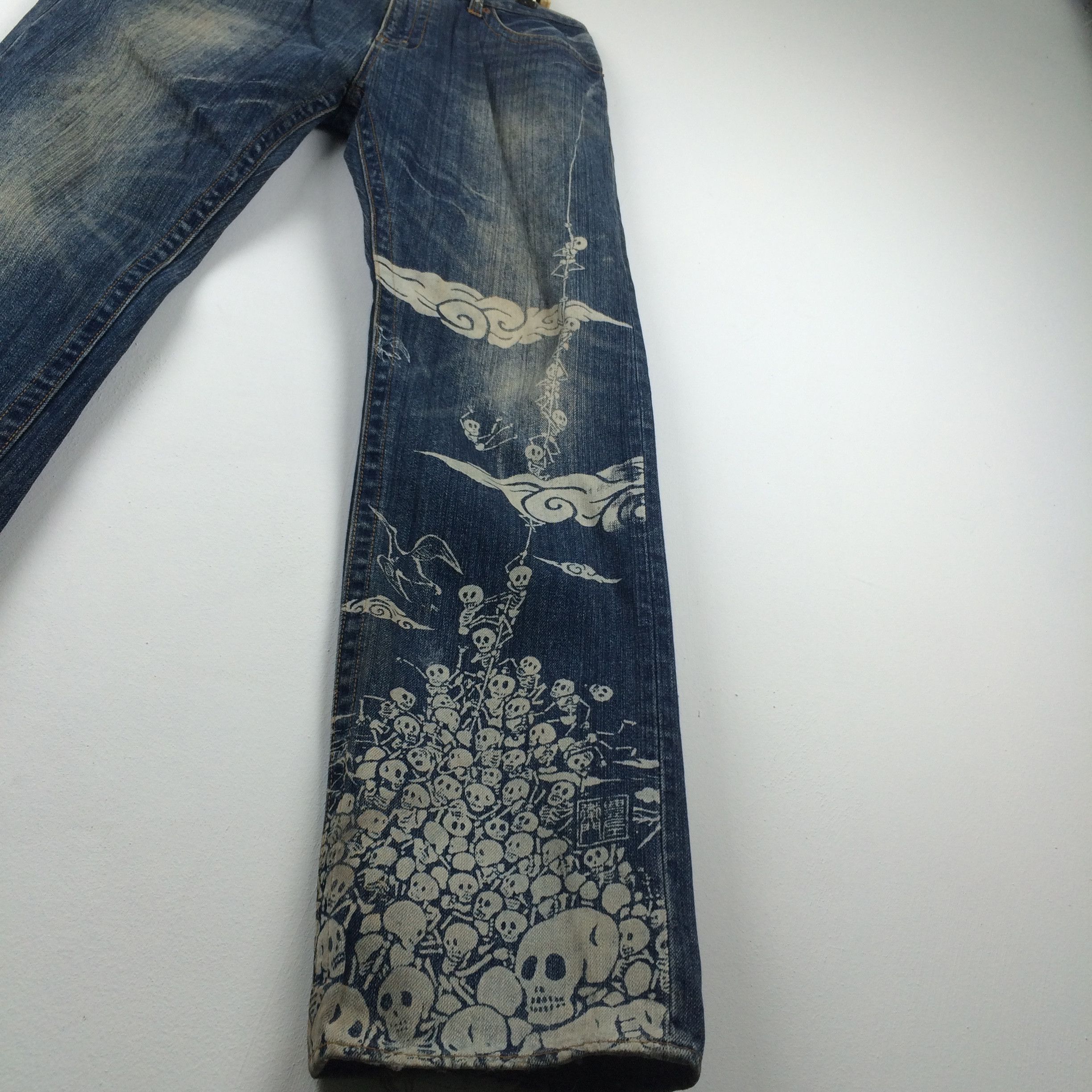 Japanese Brand X135 RARE! JAPANESE BRAND SKULL SKELETON DISTRESSED JEANS Size US 37 - 1 Thumbnail