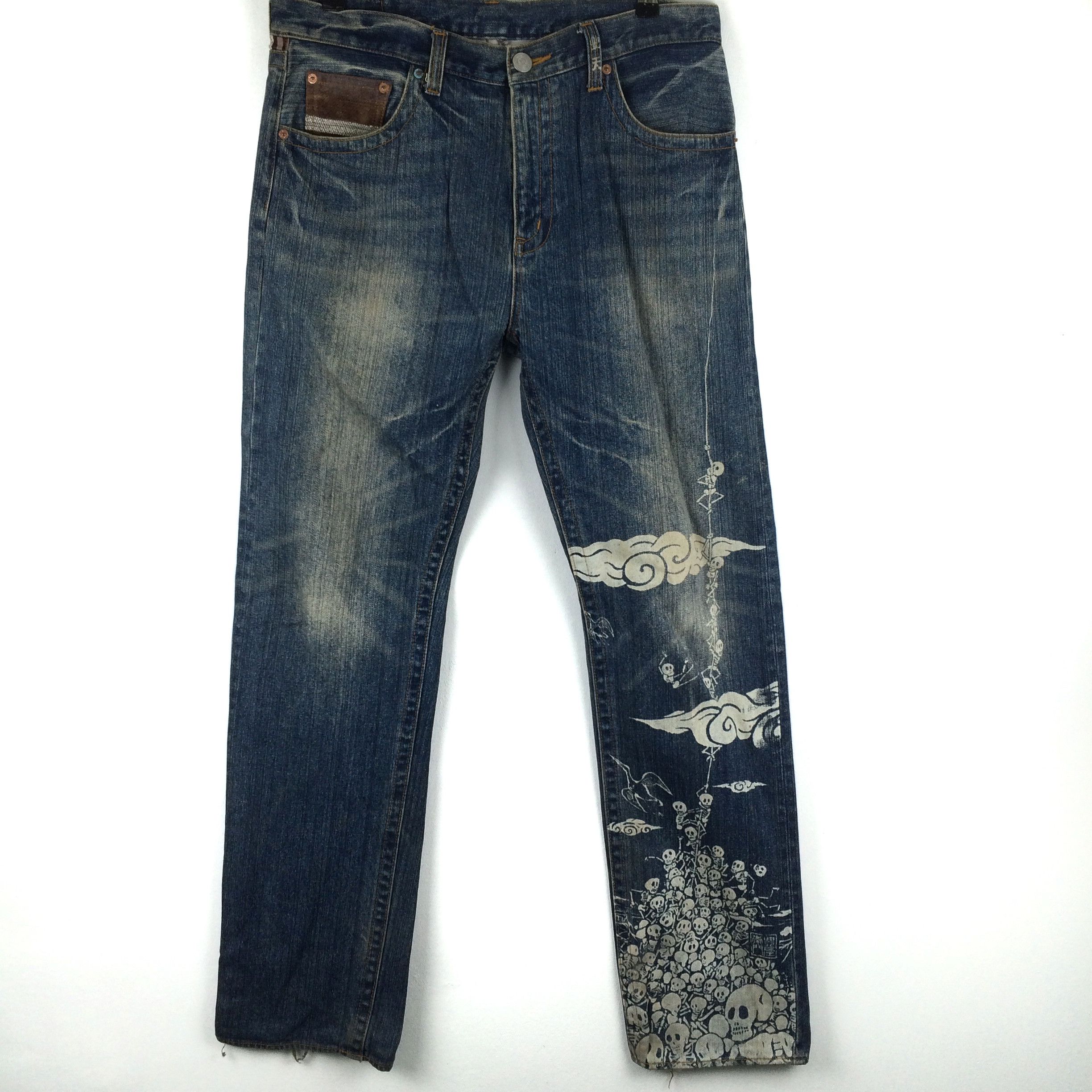 Japanese Brand X135 RARE! JAPANESE BRAND SKULL SKELETON DISTRESSED JEANS Size US 37 - 2 Thumbnail