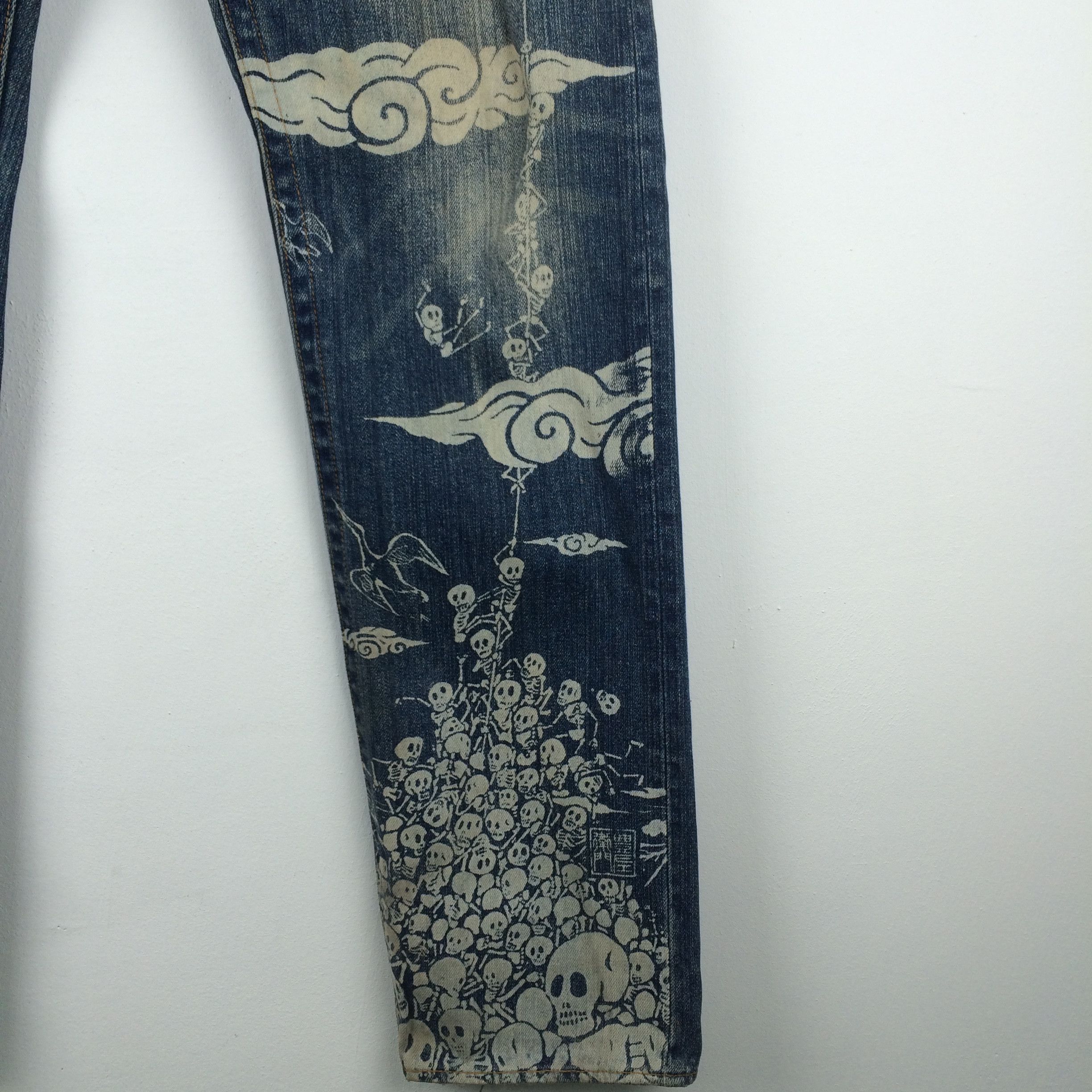 Japanese Brand X135 RARE! JAPANESE BRAND SKULL SKELETON DISTRESSED JEANS Size US 37 - 3 Thumbnail