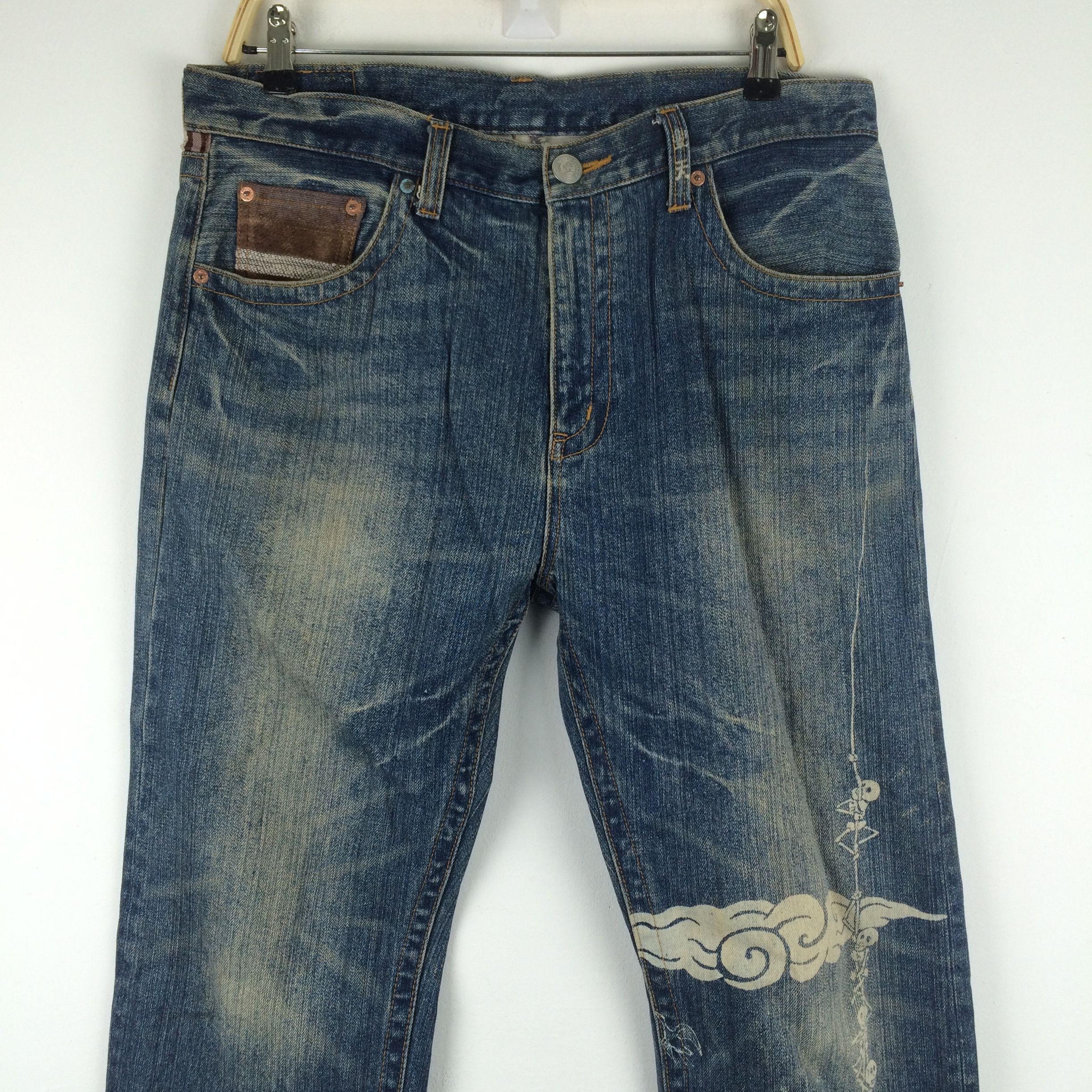 Japanese Brand X135 RARE! JAPANESE BRAND SKULL SKELETON DISTRESSED JEANS Size US 37 - 4 Thumbnail