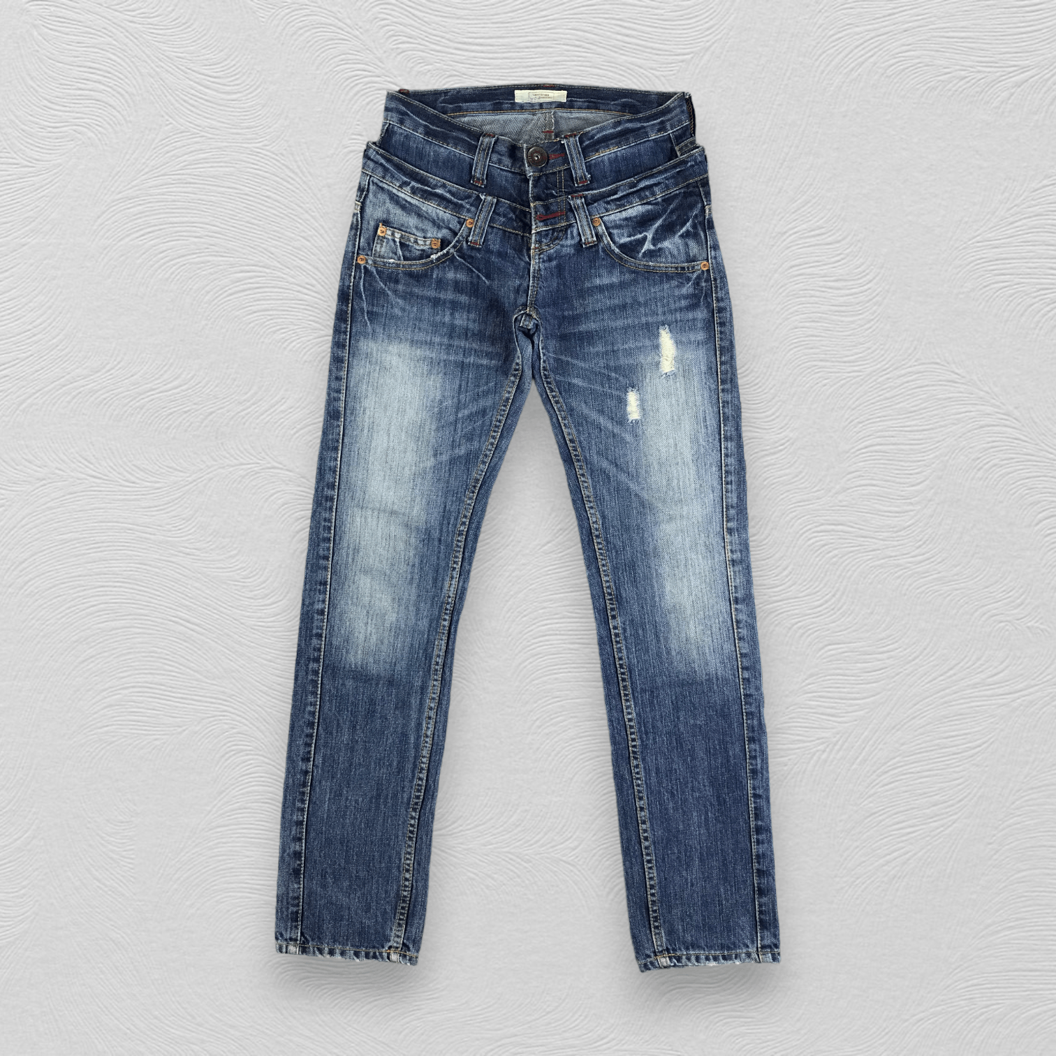 image of Distressed Denim x Vintage Lucky Store Distressed Double Waist Jeans Kj1974 in Blue, Men's (Size 28