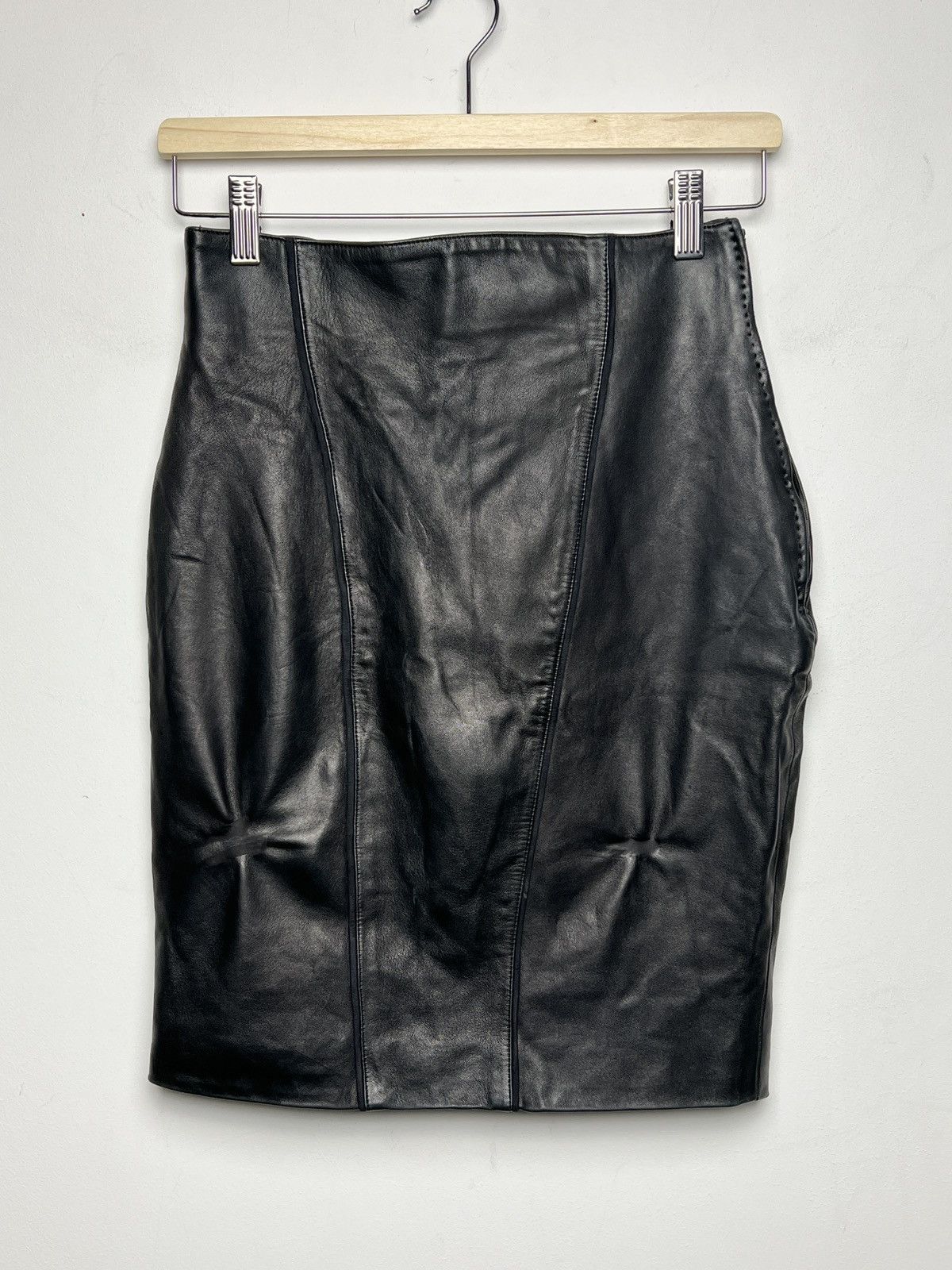 image of Karl Lagerfeld Leather Skirt in Black, Women's (Size 28)