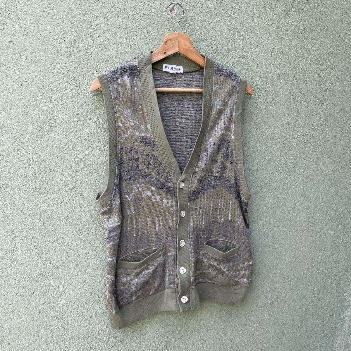 Japanese Brand Vintage FULL MARK Sleeveless Cardigan Knitwear Size US M / EU 48-50 / 2 - 2 Thumbnail