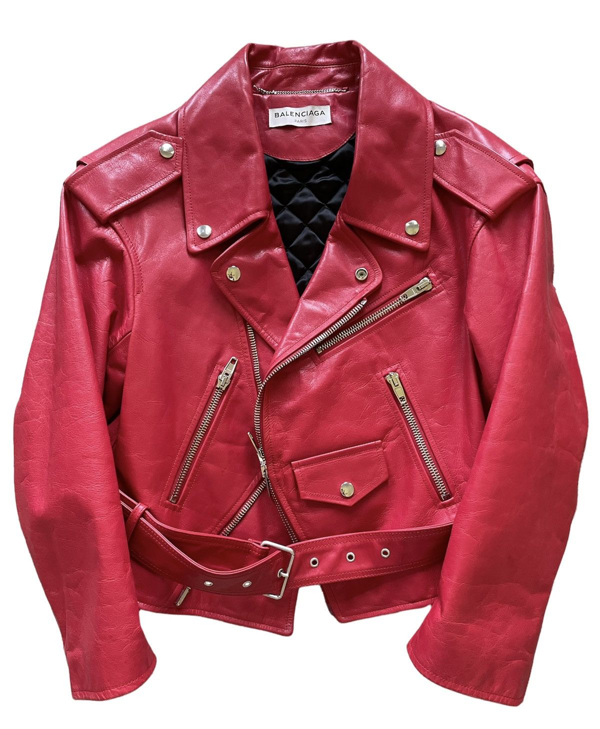 image of Balenciaga Cropped Leather Swing Jacket (Fw16) in Red, Men's (Size Small)