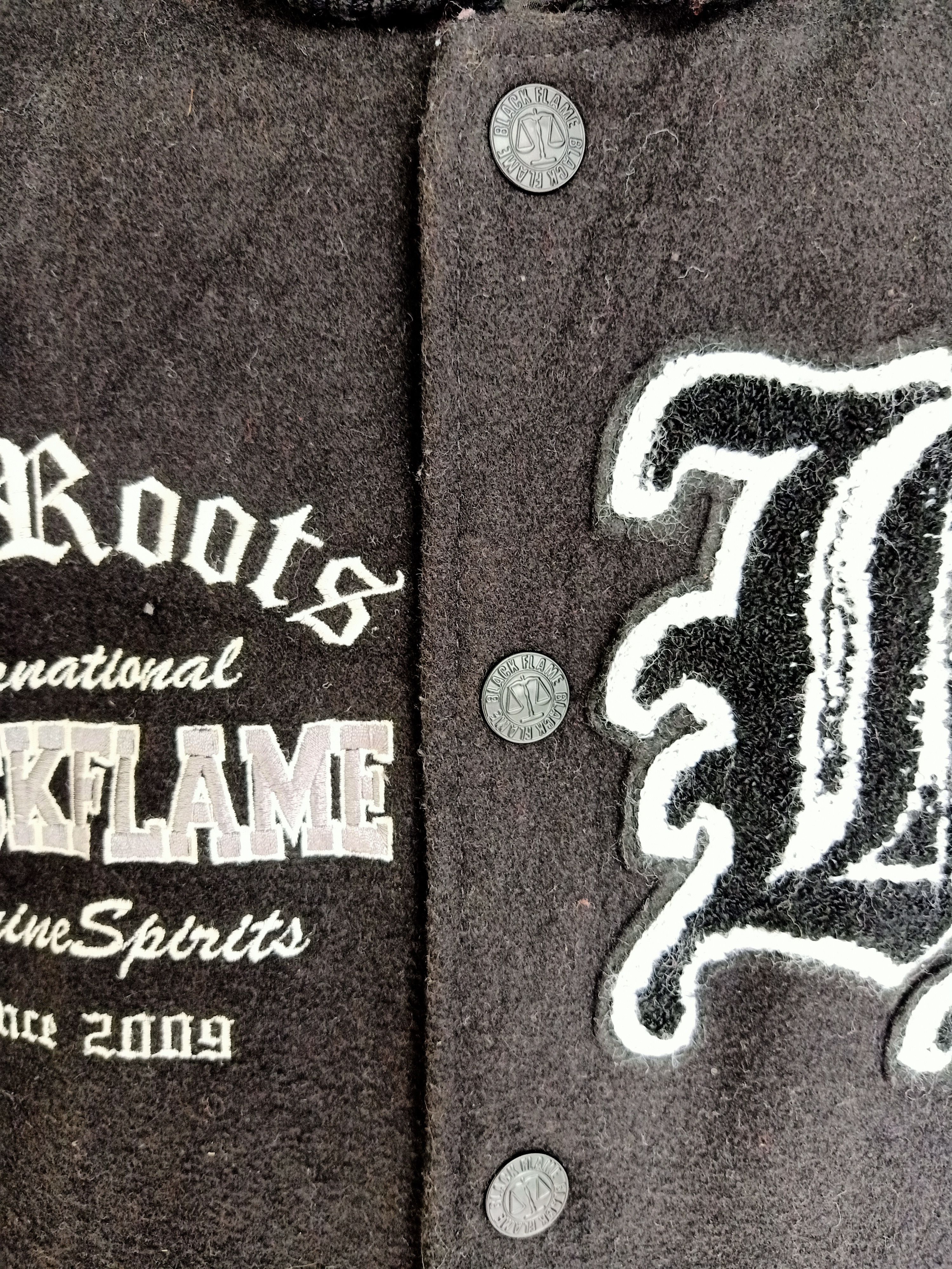 Roots × Vintage Black Flame Embroidery Varsity Jacket Size US S / EU 44-46 / 1 - 7 Thumbnail