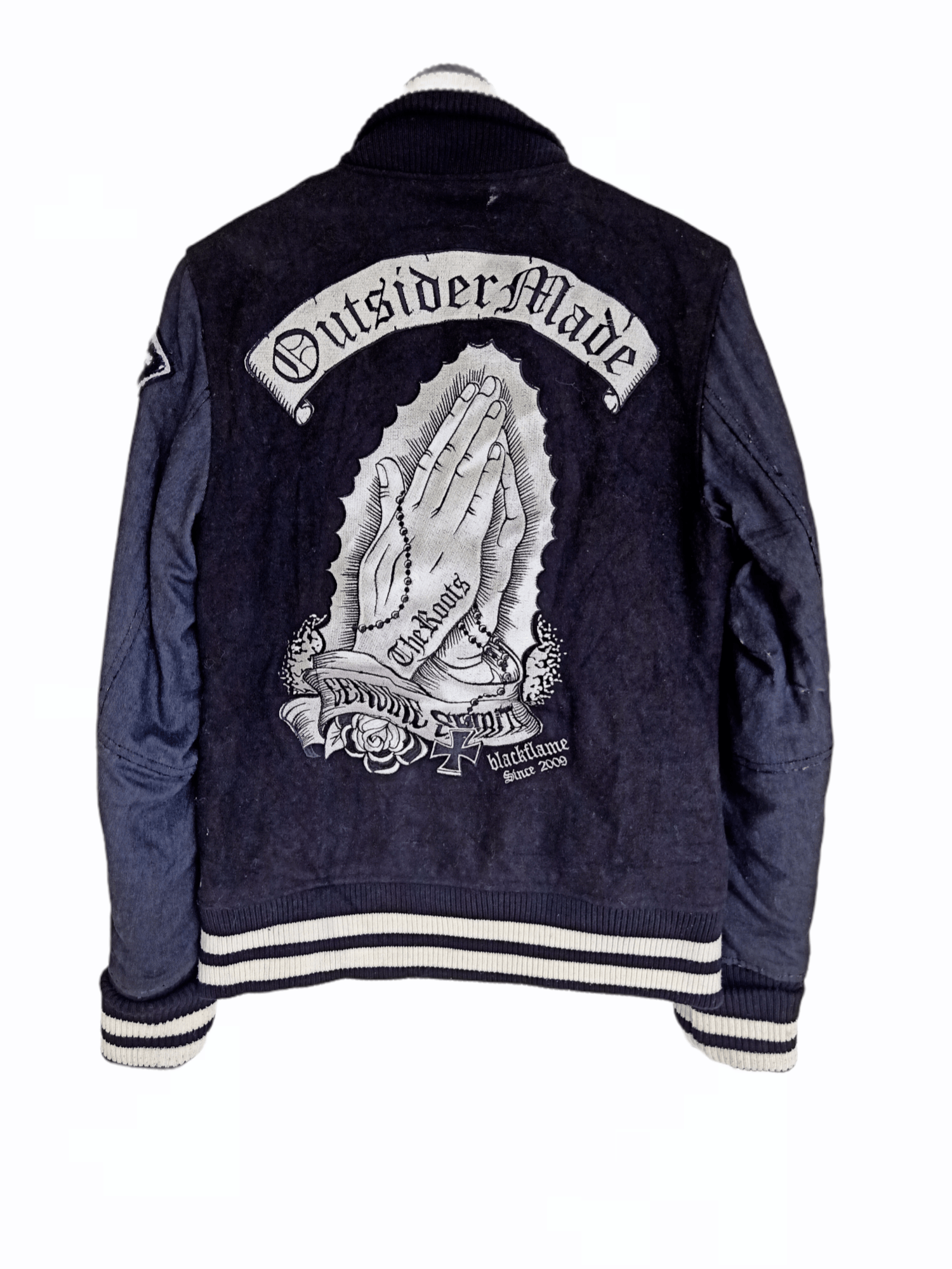 Roots × Vintage Black Flame Embroidery Varsity Jacket Size US S / EU 44-46 / 1 - 1 Thumbnail