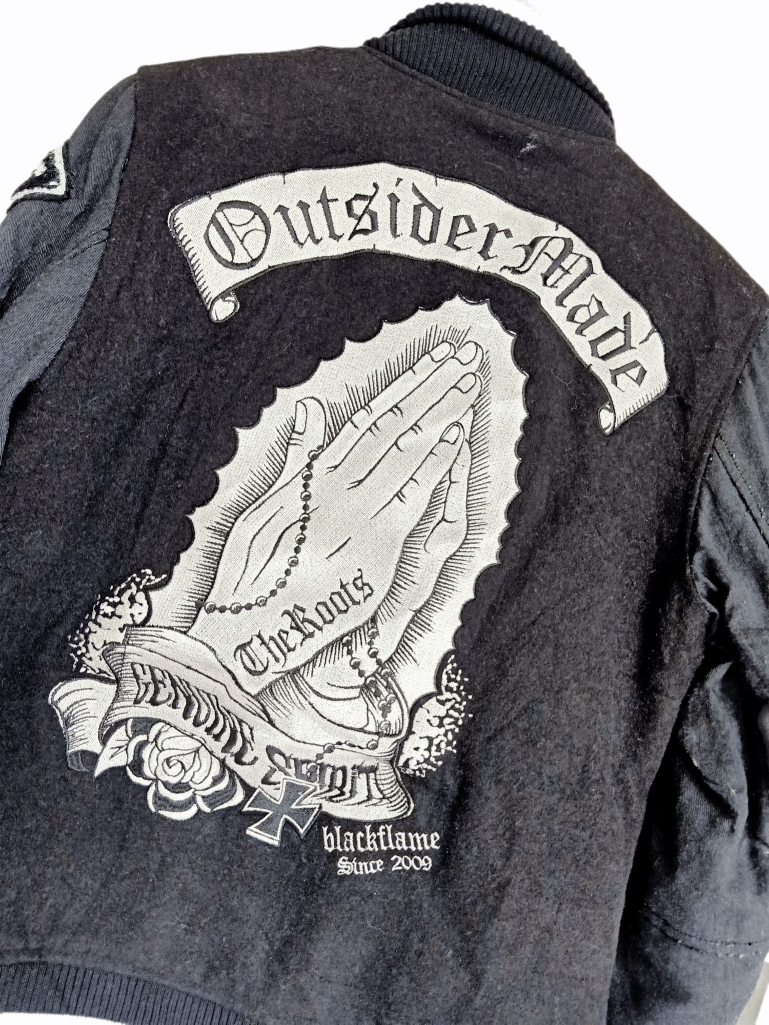Roots × Vintage Black Flame Embroidery Varsity Jacket Size US S / EU 44-46 / 1 - 8 Thumbnail