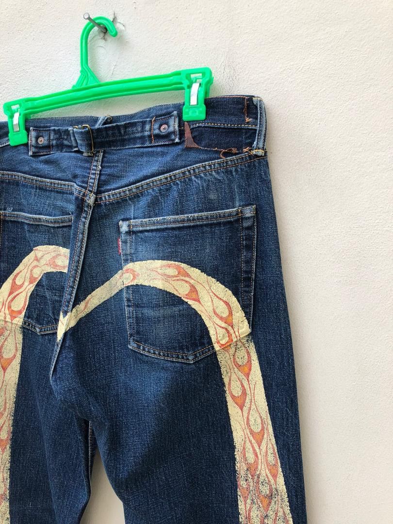 Evisu × Vintage Vintage Evisu Flame Painter Cinch Back Selvedge Denim Jeans Size US 32 / EU 48 - 6 Thumbnail