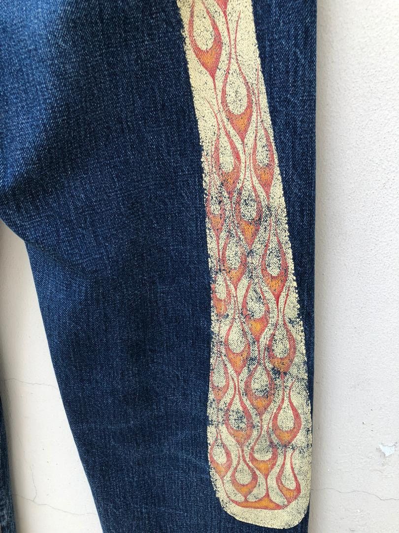 Evisu × Vintage Vintage Evisu Flame Painter Cinch Back Selvedge Denim Jeans Size US 32 / EU 48 - 9 Thumbnail