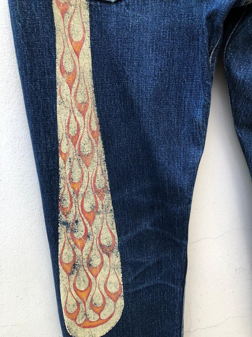 Evisu × Vintage Vintage Evisu Flame Painter Cinch Back Selvedge Denim Jeans Size US 32 / EU 48 - 4 Thumbnail