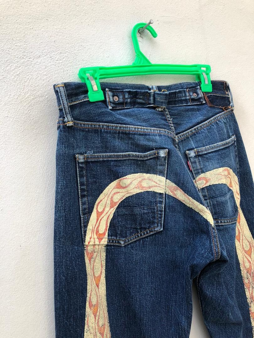 Evisu × Vintage Vintage Evisu Flame Painter Cinch Back Selvedge Denim Jeans Size US 32 / EU 48 - 3 Thumbnail