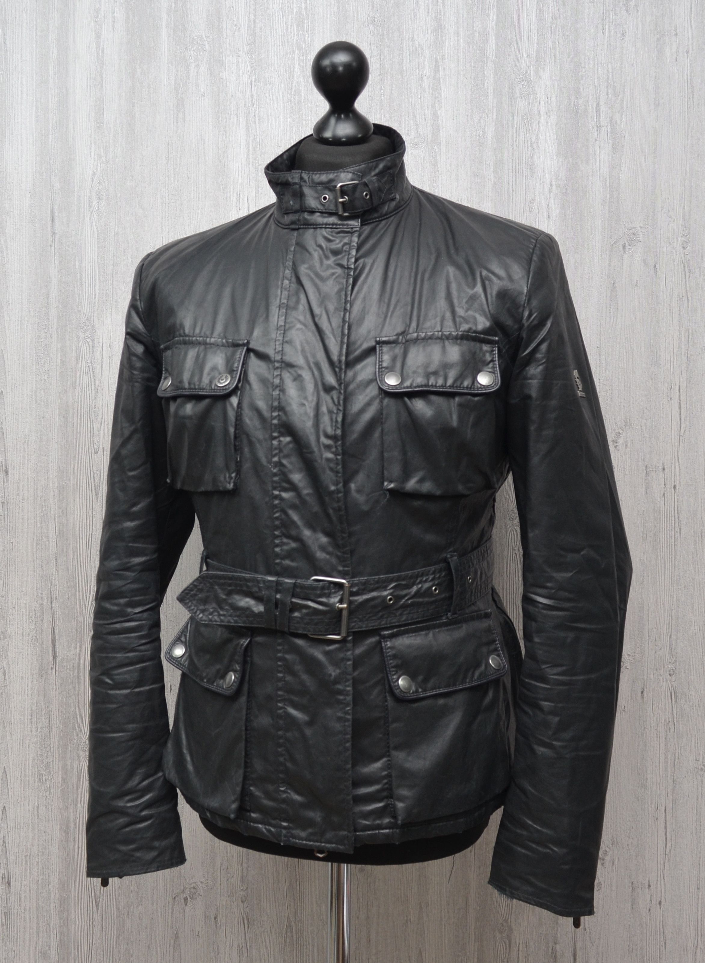 Belstaff Belstaff Womens Black Belted Cotton Polyurethane Jacket Size L / US 10 / IT 46 - 2 Thumbnail