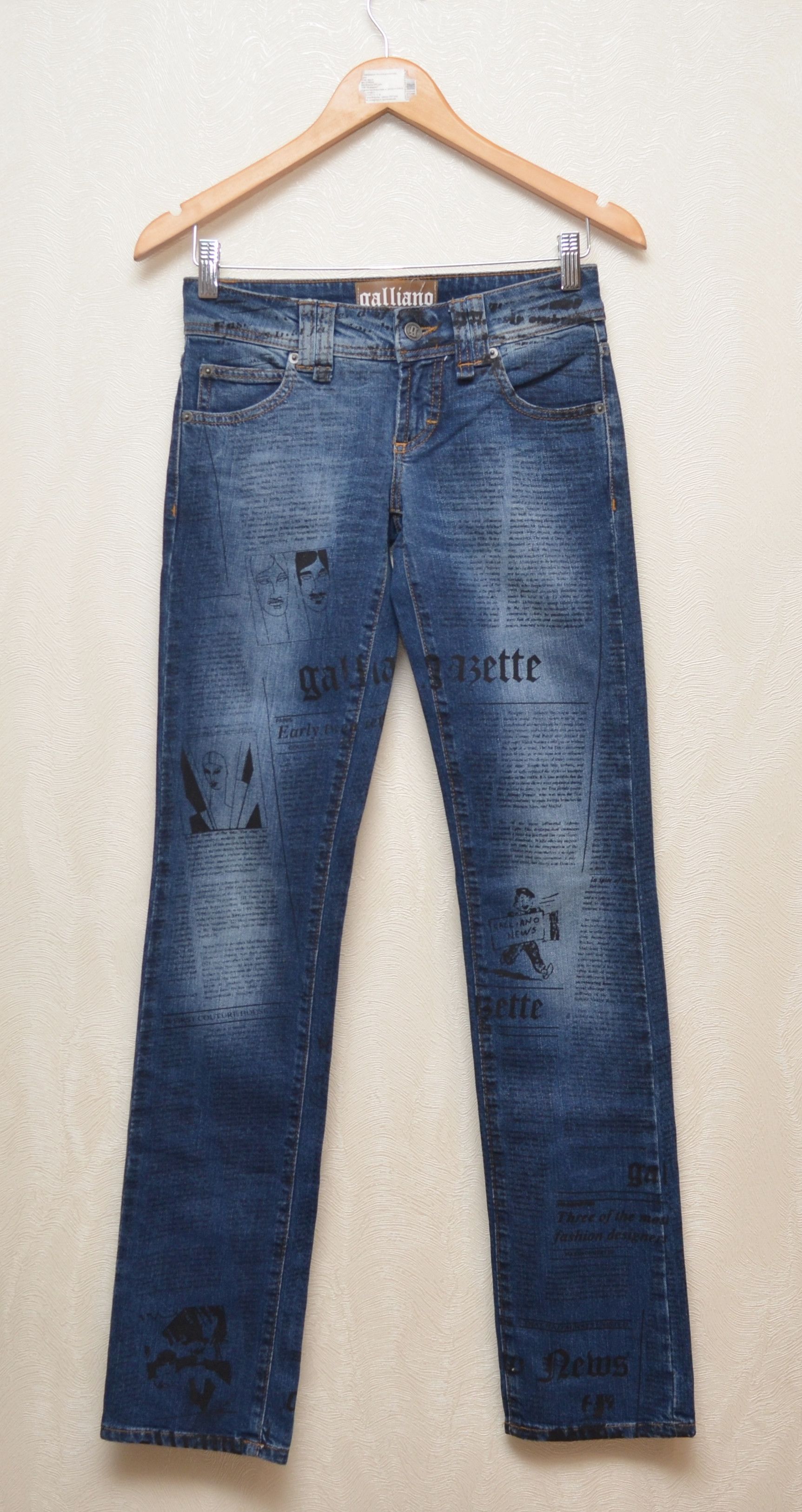 John Galliano Newspaper Print Jeans Big Logo Size IT38 EU24