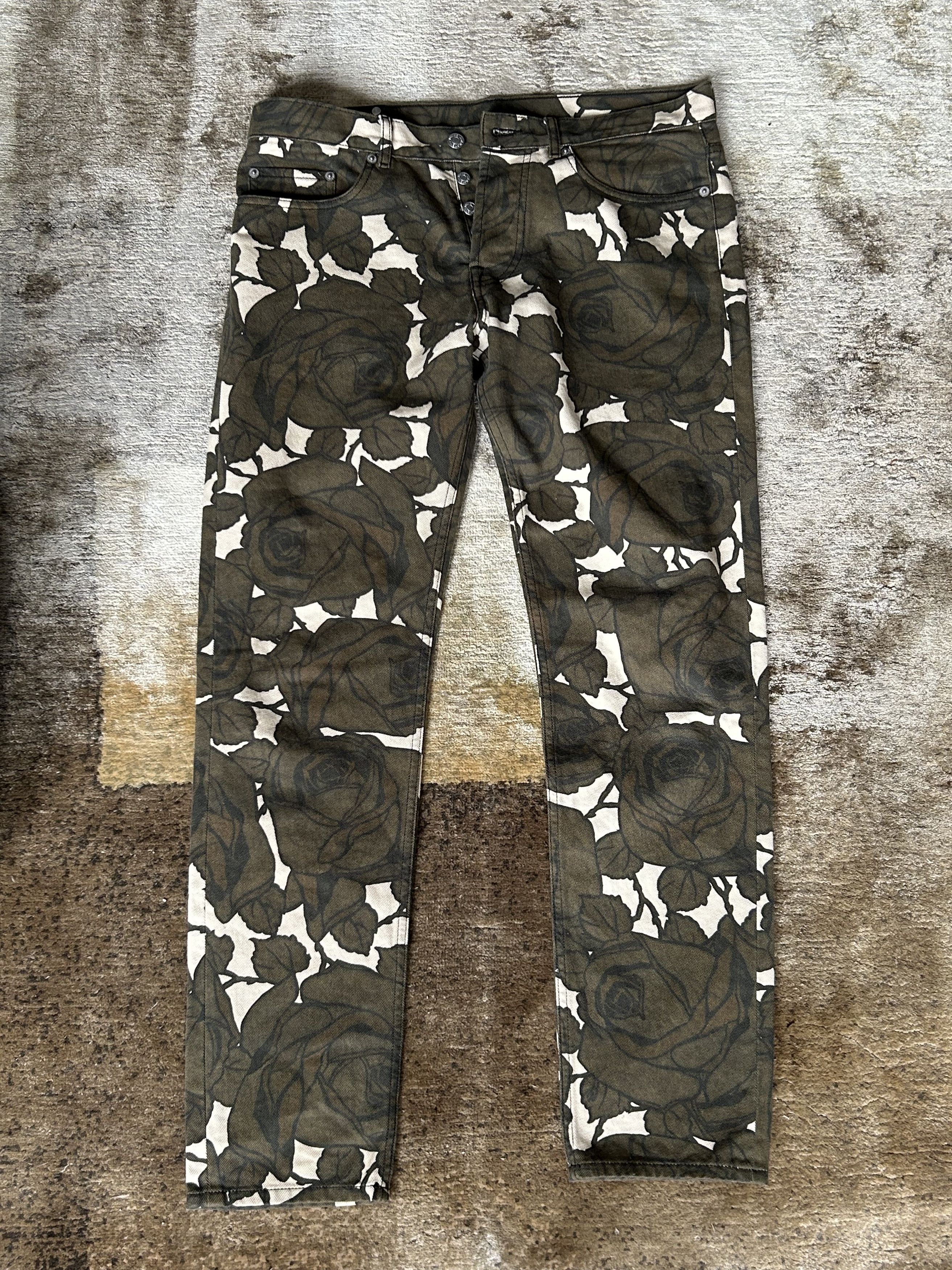 image of Dries Van Noten Rose Floral Print Jeans in Brown/White, Men's (Size 32)