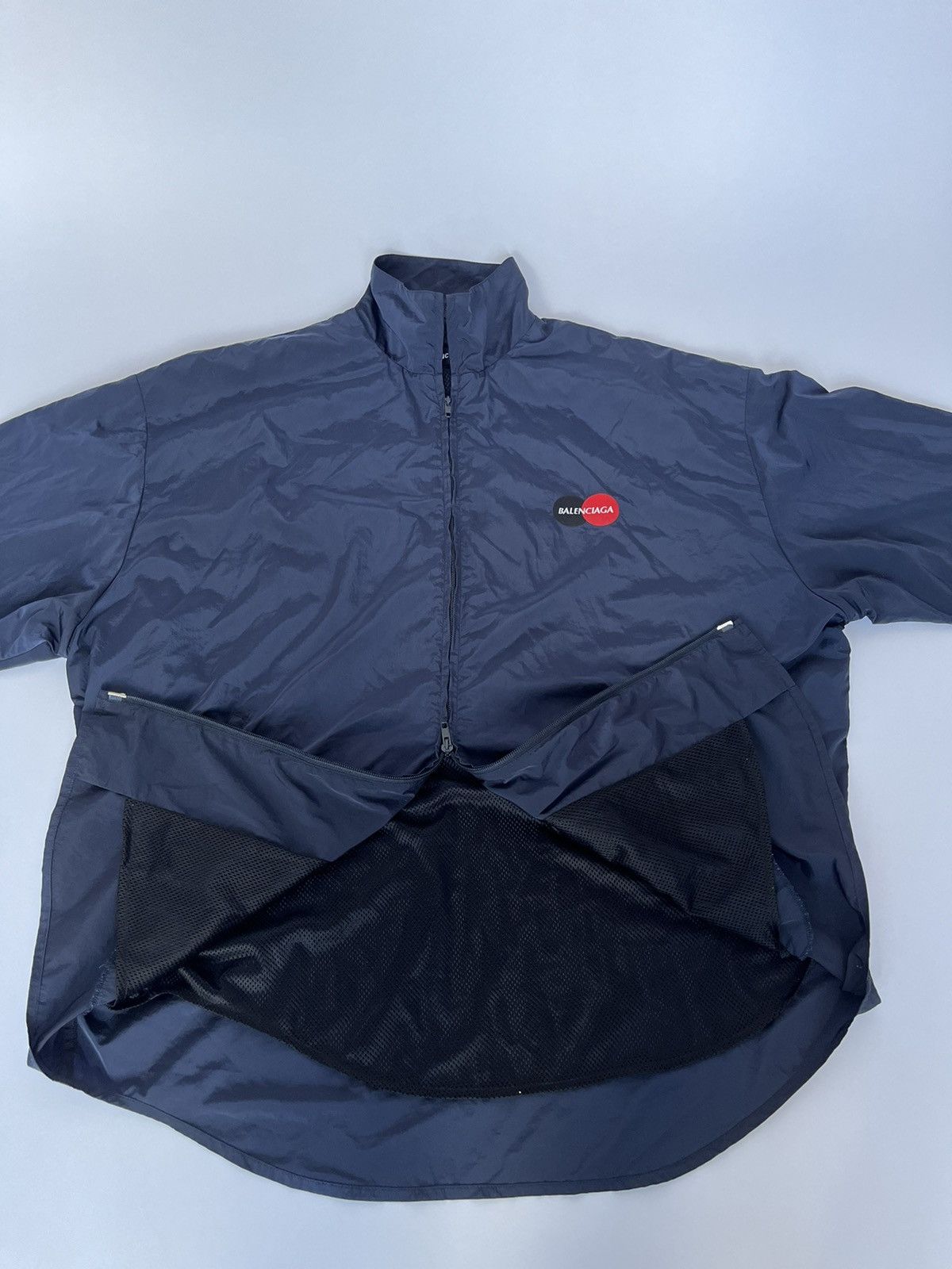 Image of Balenciaga Runway Mastercard Credit Card Logo Windbreaker Jacket in Navy, Men's (Size Small)