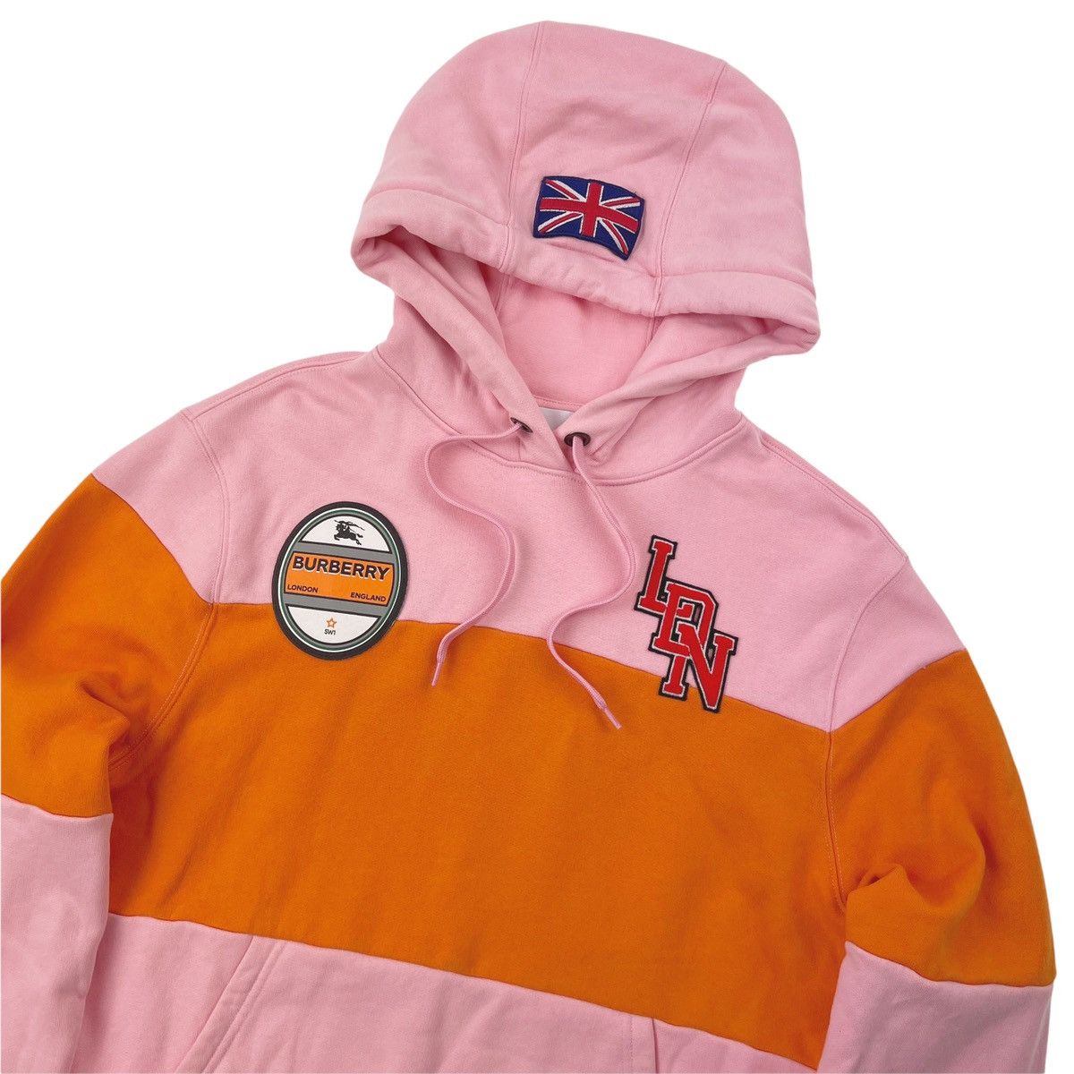image of Burberry Logo Graphic Panelled Hoodie in Pink, Men's (Size Small)