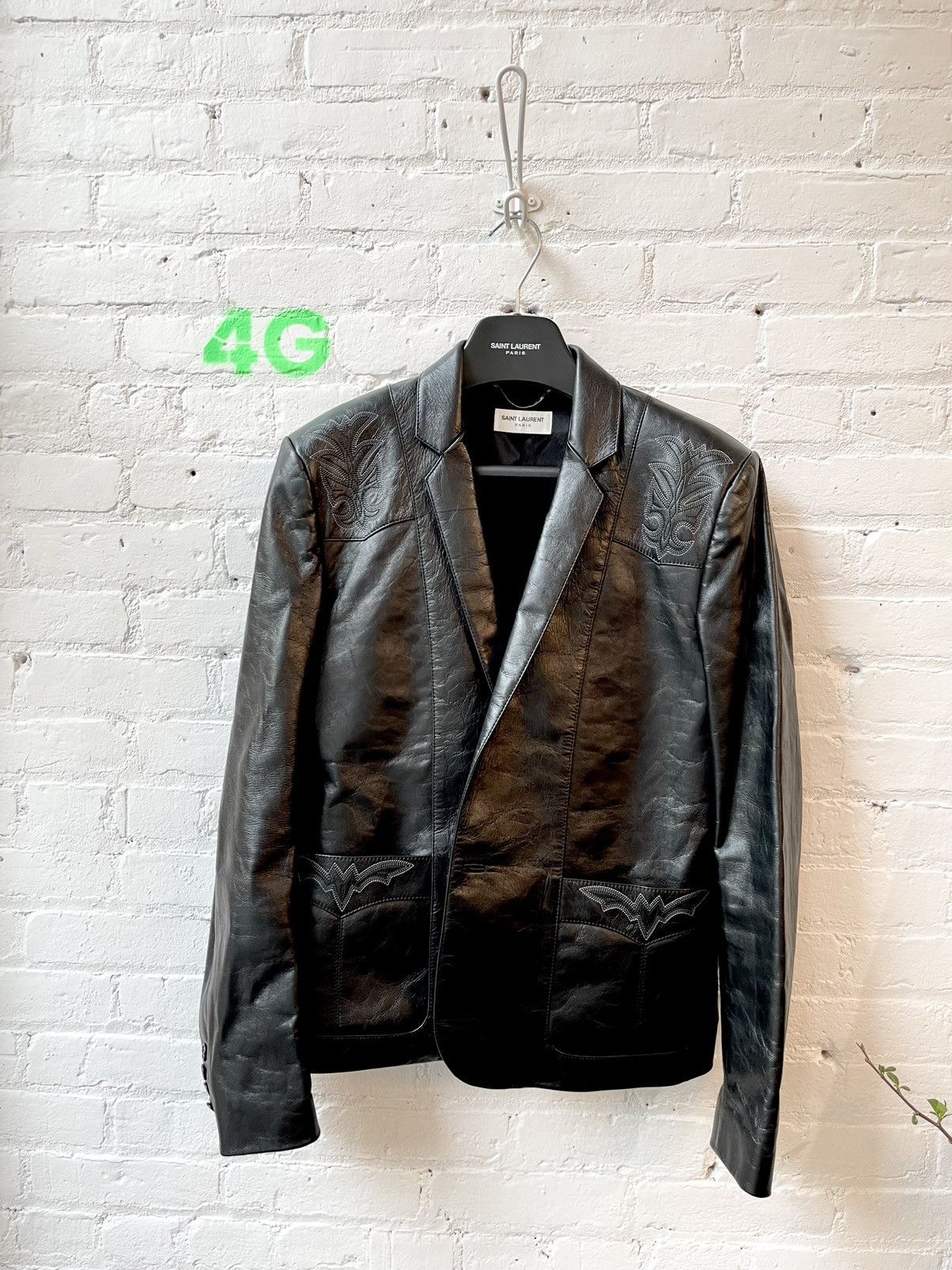 image of Saint Laurent Paris Slp Leather Jacket Blazer Western Detail Amazing in Black, Men's (Size Medium)