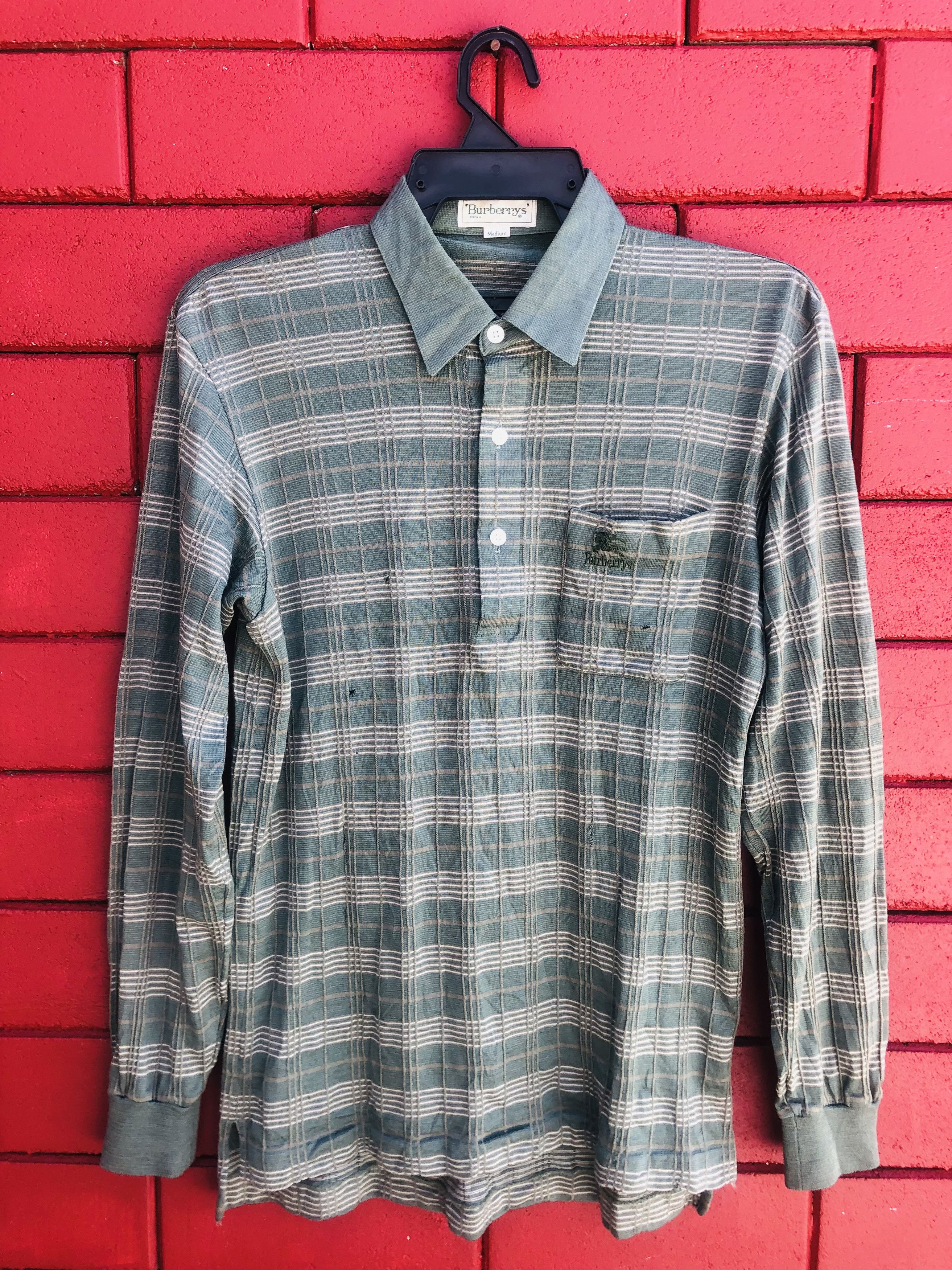 image of Burberry Japanese Designer Fashion Style Shirt in Dark Green, Men's (Size Medium)